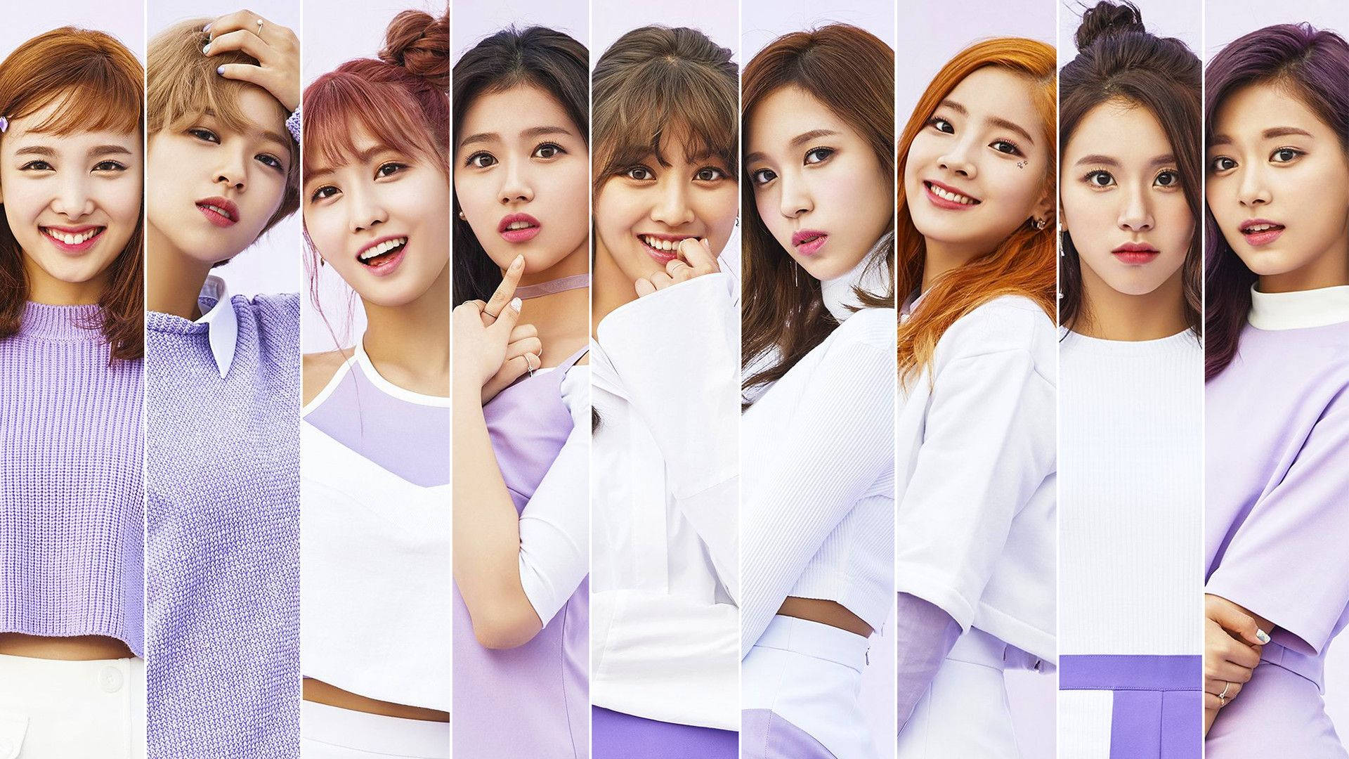 Twice, Lavender theme, purple and white outfits, Full HD Desktop Wallpaper