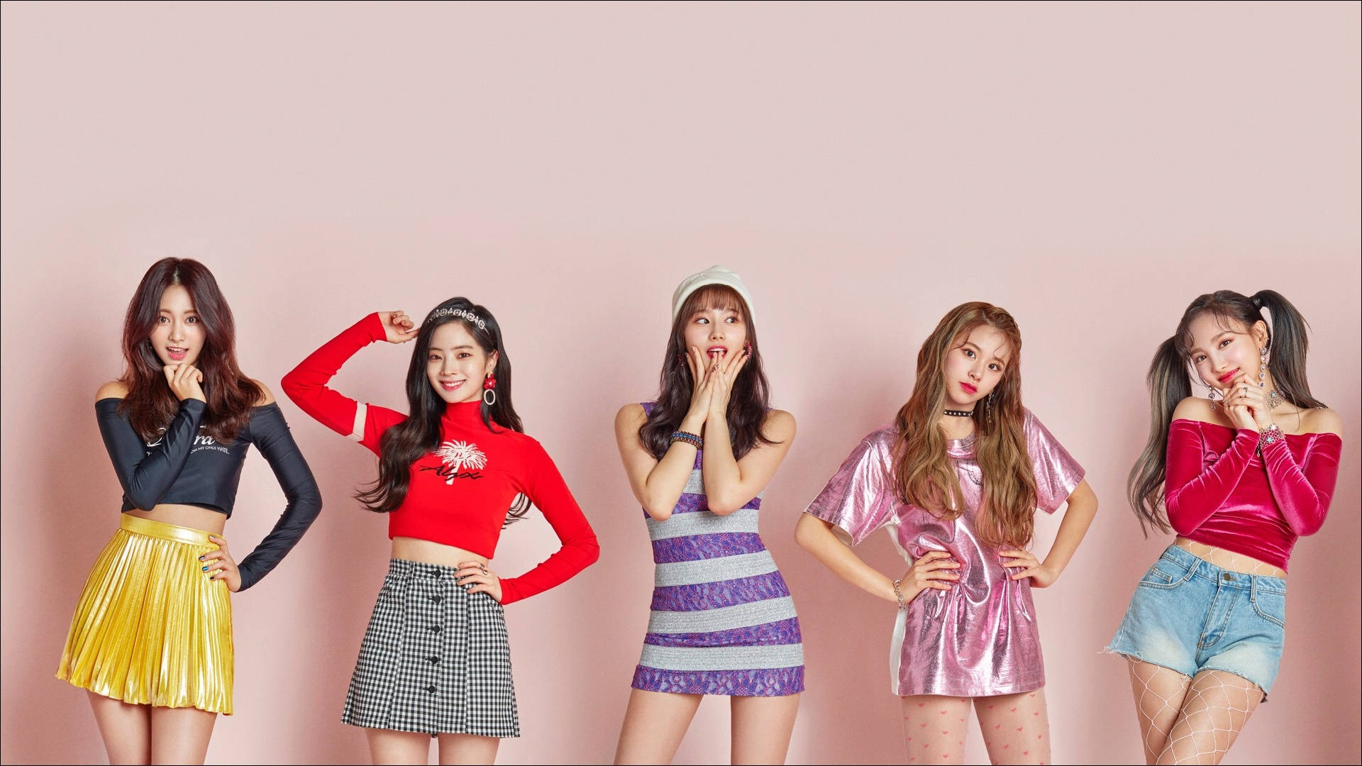 Twice, K Pop Girl Group, colorful outfits, Full HD Desktop Wallpaper