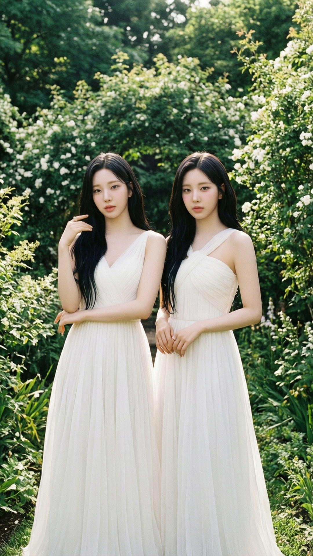 Elegant Garden, Twice, white dresses, Full HD Phone Wallpaper