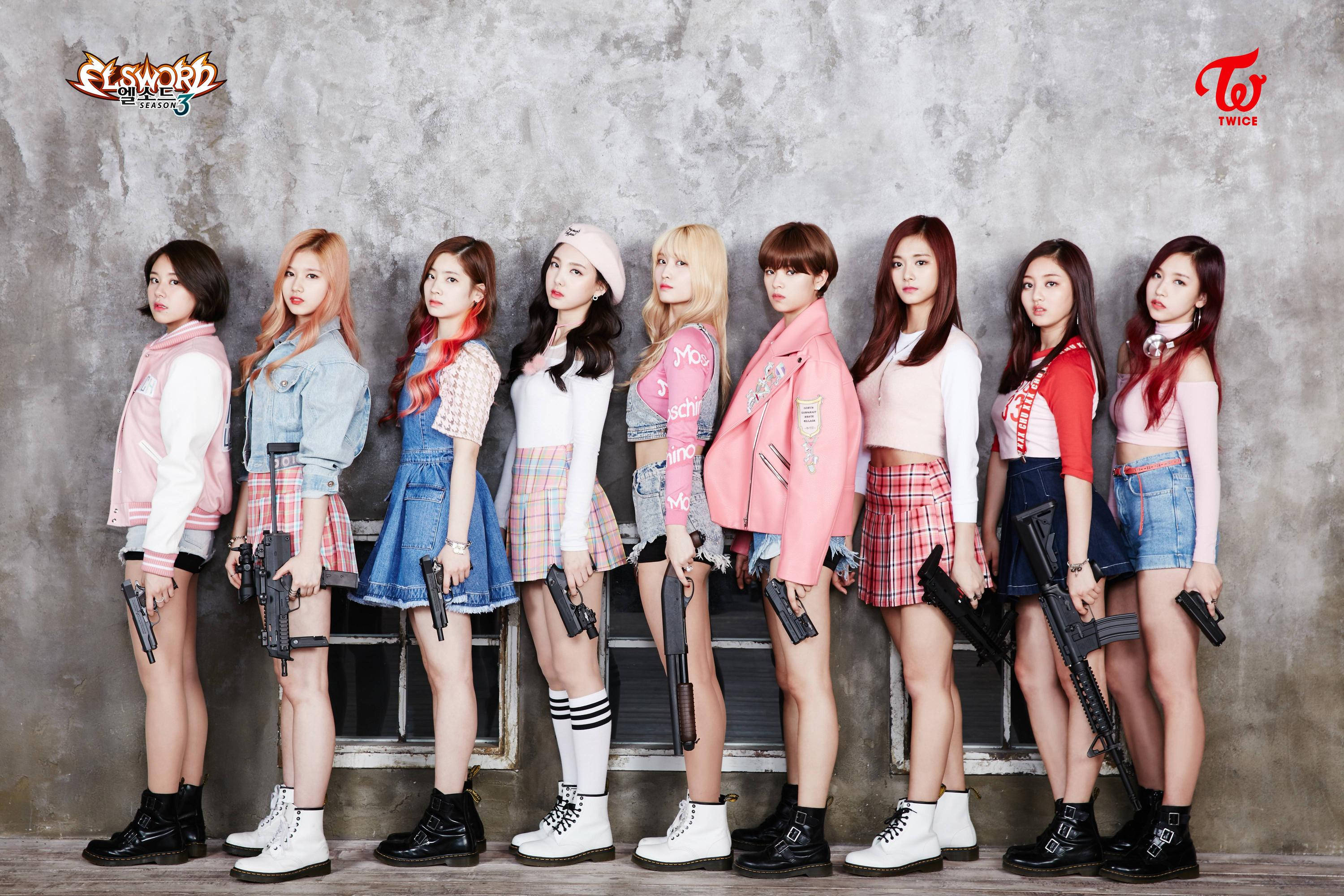 TWICE, plaid skirts, pink jackets, 2K Desktop Wallpaper