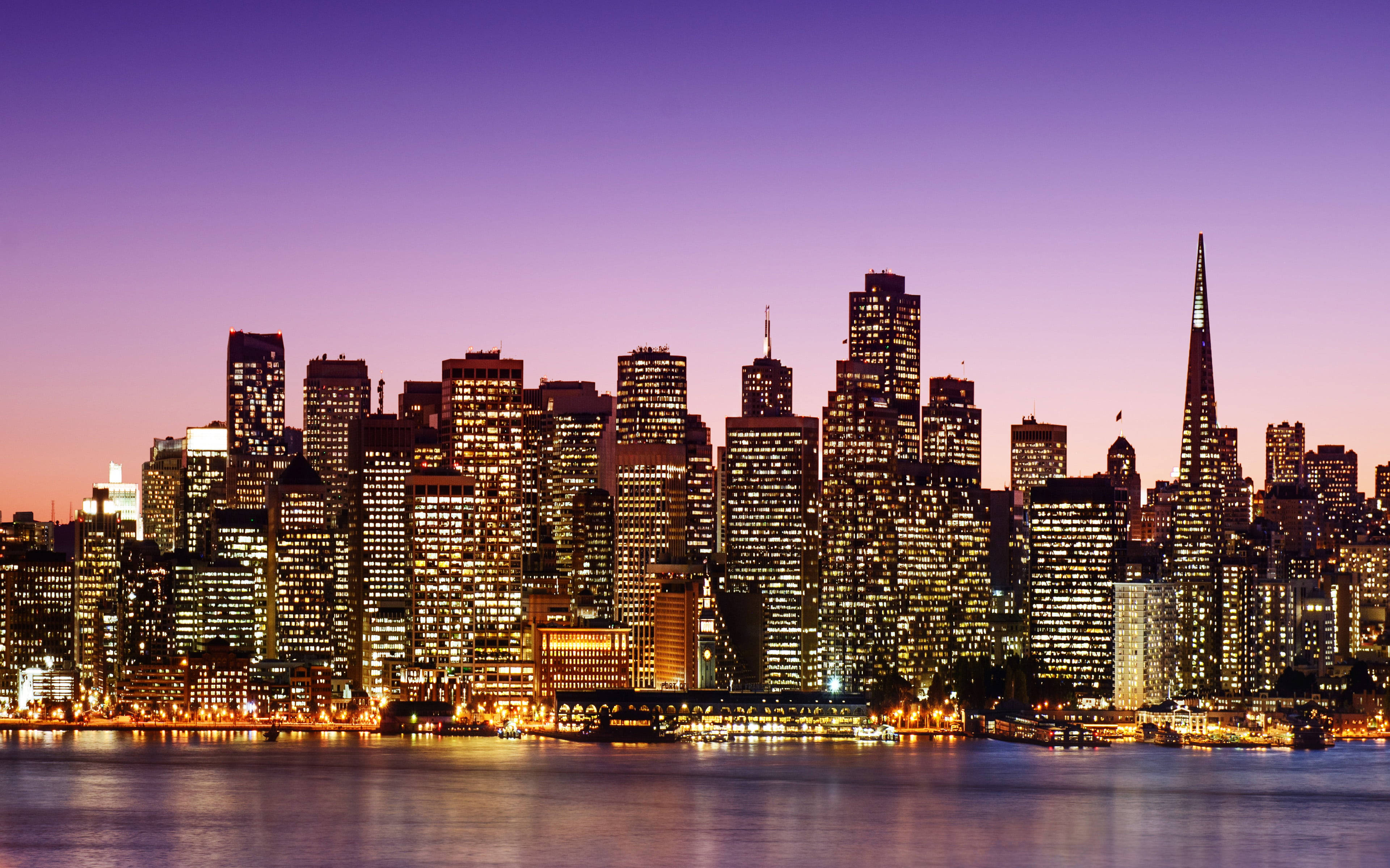San Francisco Skyline, gradient sky, purple sky, 4K Desktop Wallpaper