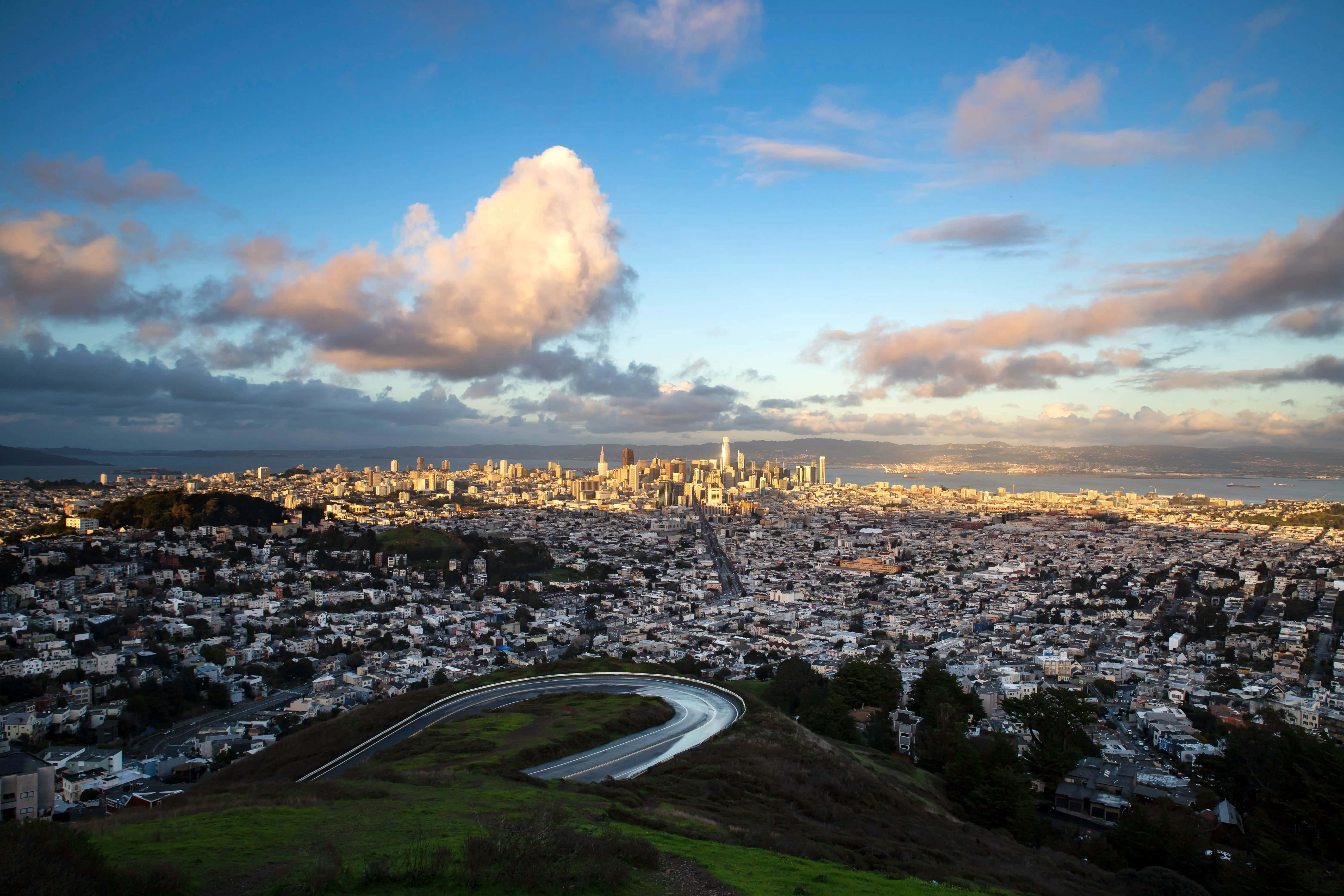 Twin Peaks, San Francisco skyline, Golden hour, 5K Desktop Wallpaper