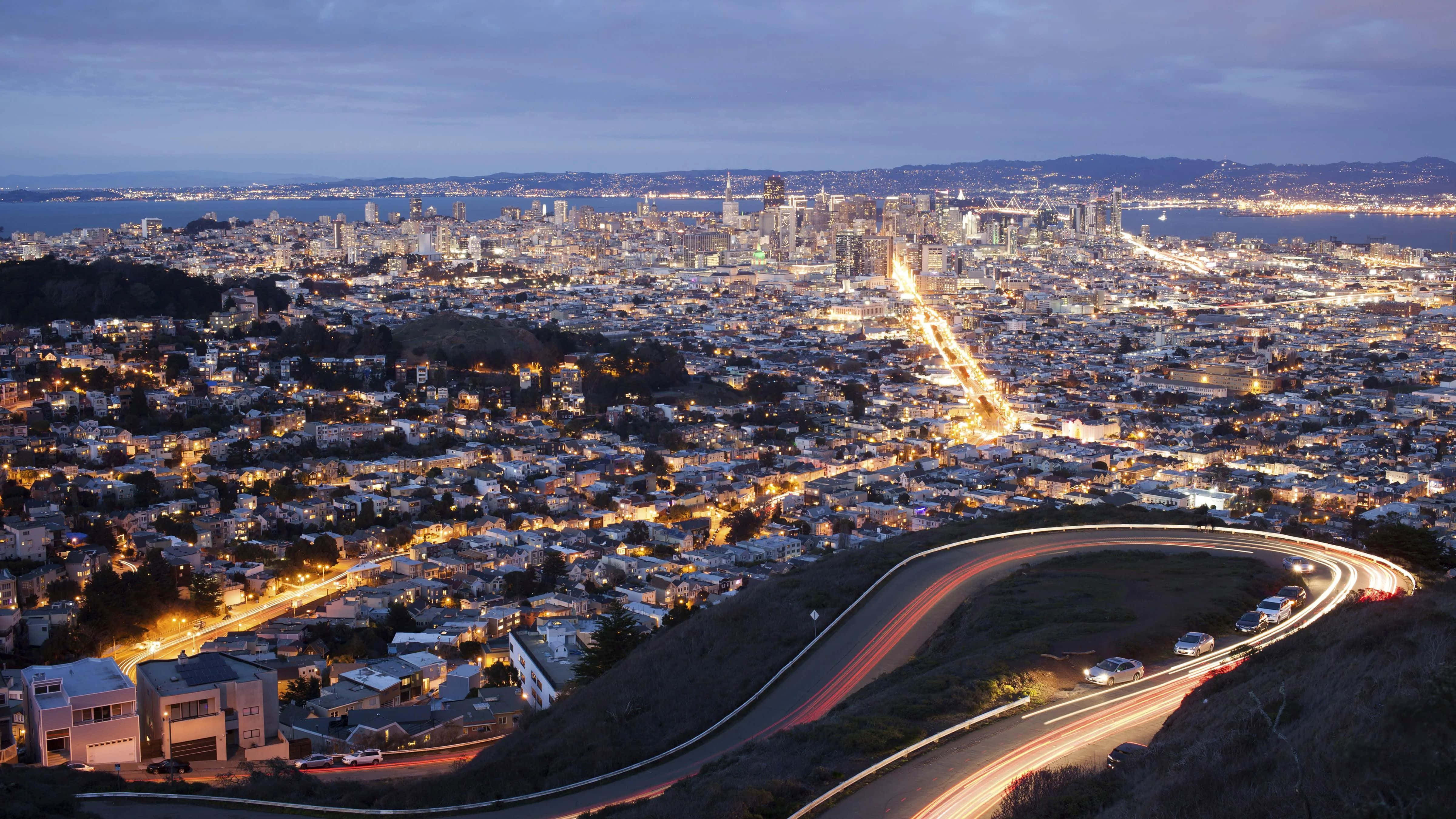 San Francisco, Twin Peaks, dusk, 4K Desktop Wallpaper