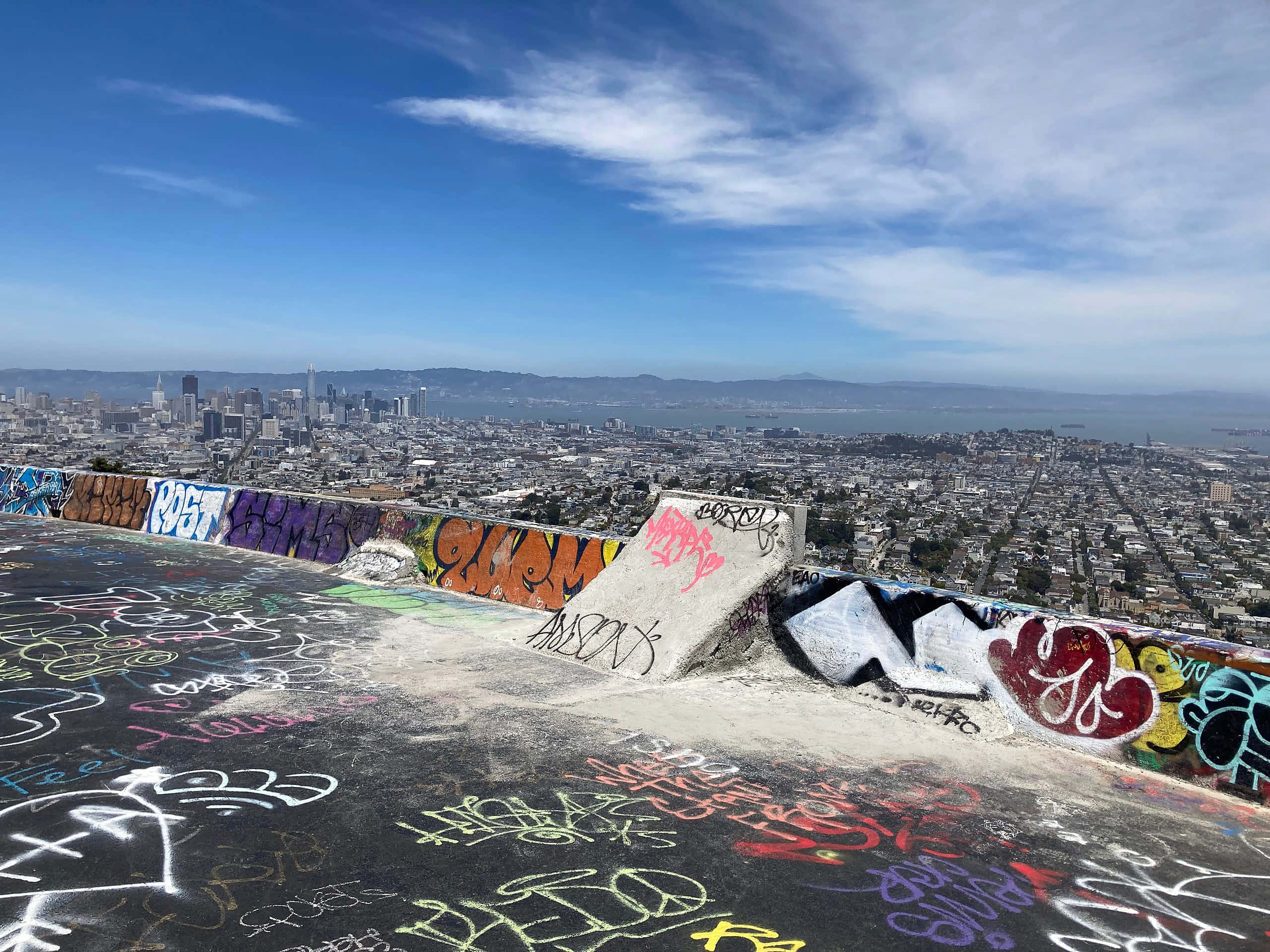 Twin Peaks, San Francisco, graffiti-covered skate ramp, 2K Desktop Wallpaper