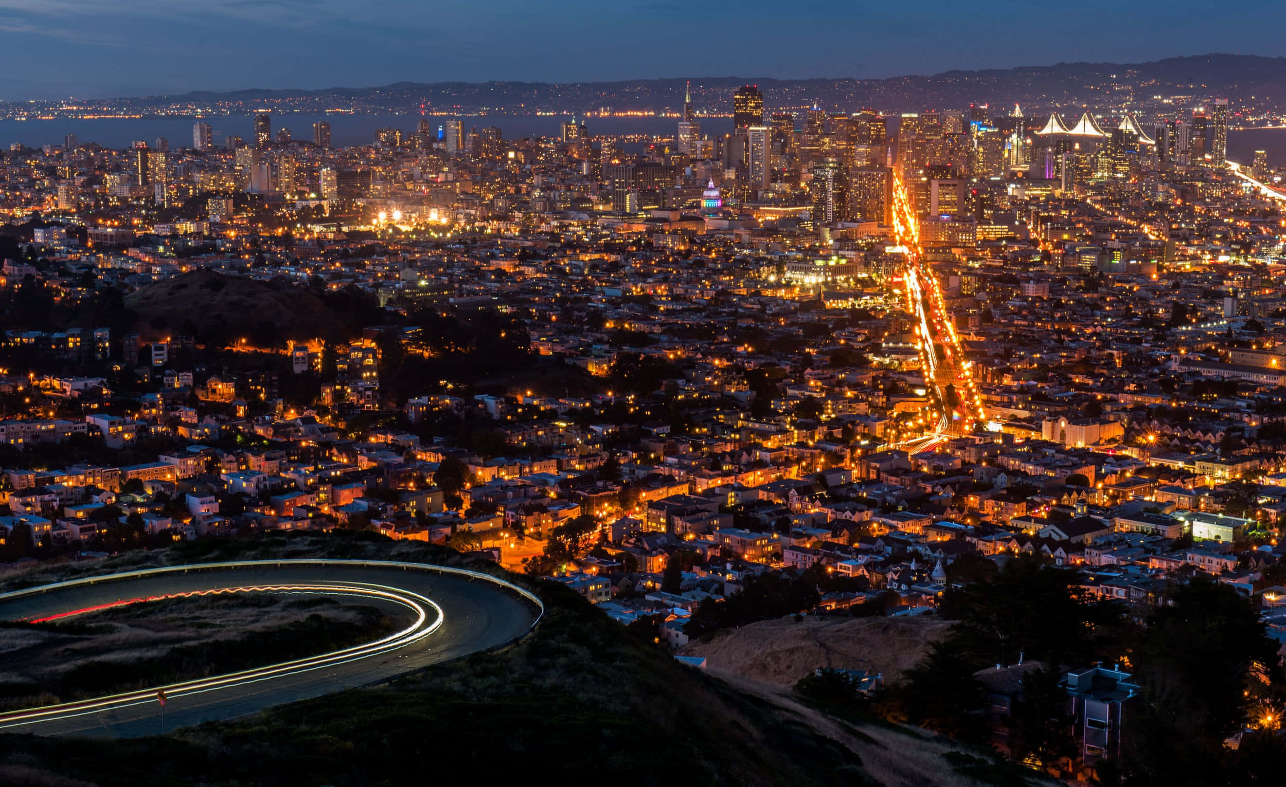 Twin Peaks, San Francisco, night view, Full HD Desktop Wallpaper