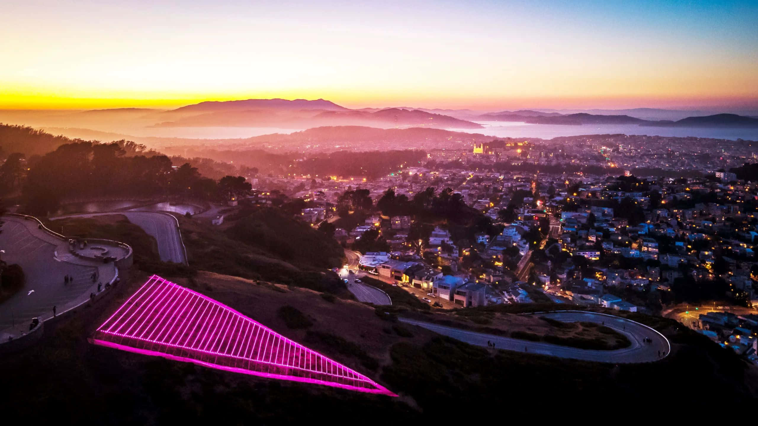 Twin Peaks, San Francisco, sunset, 2K Desktop Wallpaper