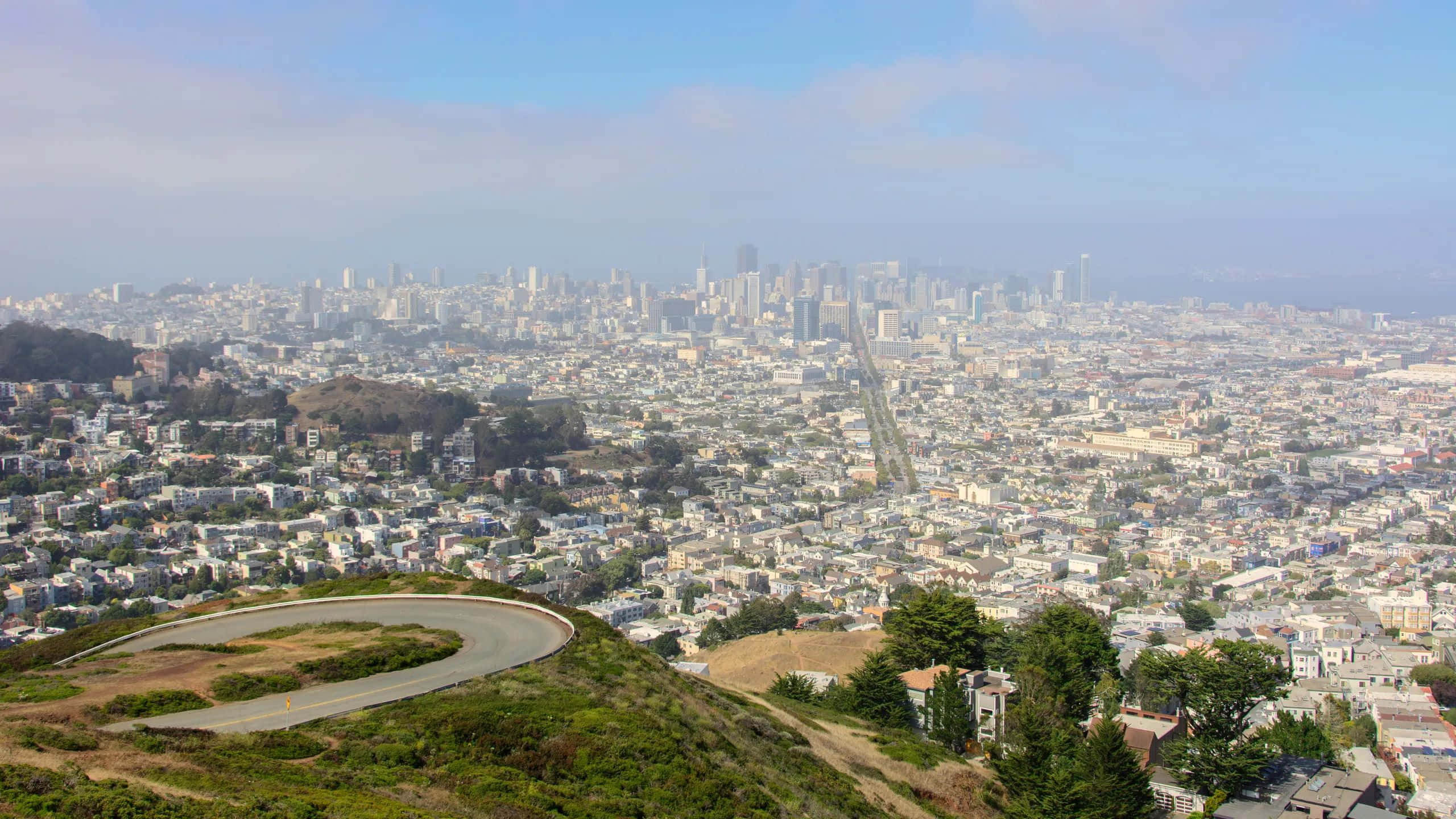 Twin Peaks, San Francisco, winding road, 2K Desktop Wallpaper