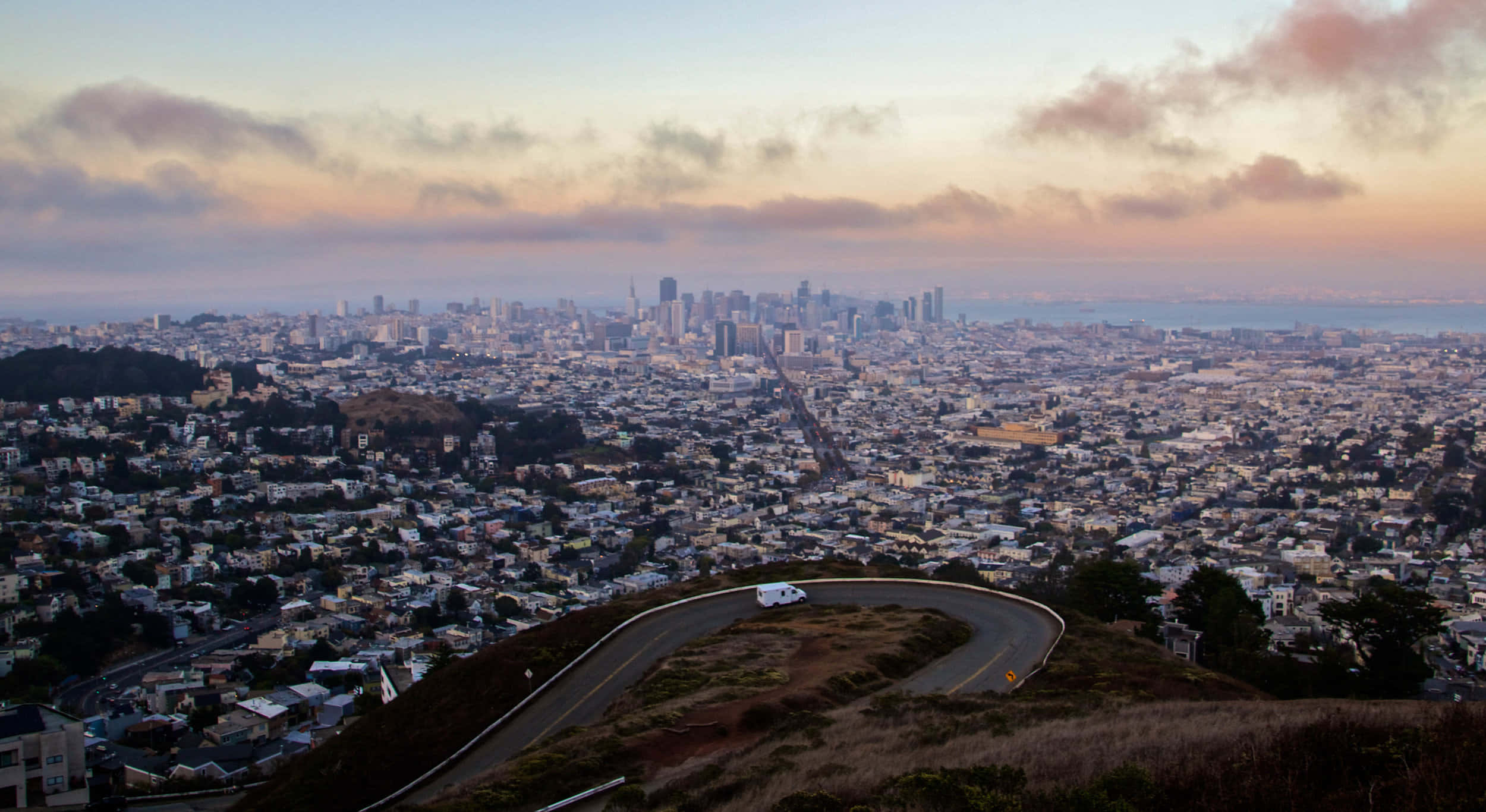 Twin Peaks San Francisco, dusk view, sunset, Full HD Desktop Wallpaper