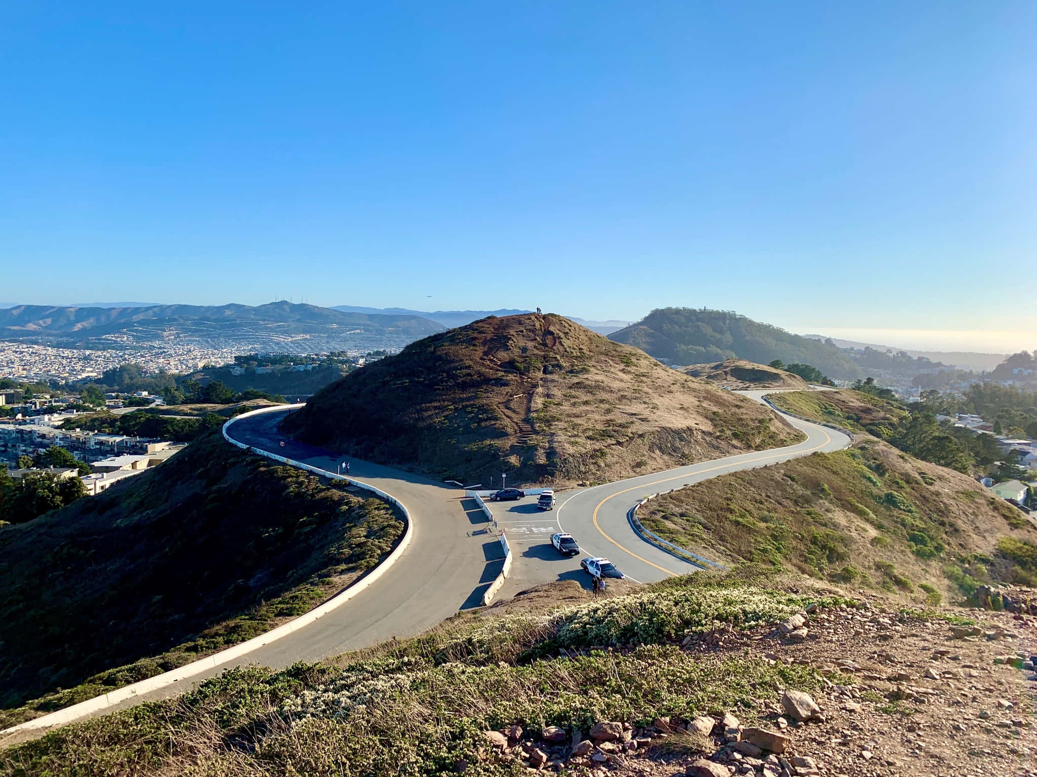 Twin Peaks San Francisco, winding road, sunlit hill, Full HD Desktop Wallpaper