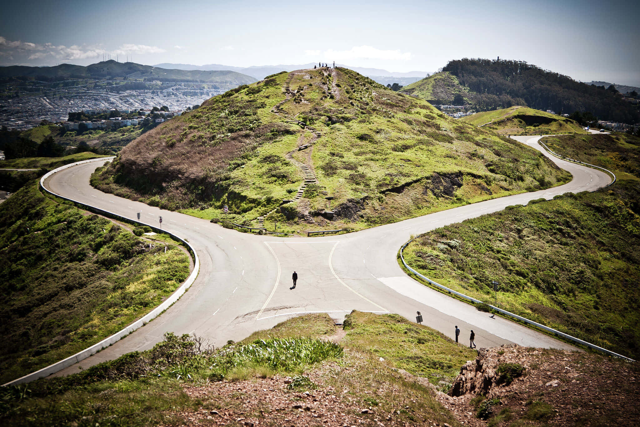 Twin Peaks San Francisco, winding road, hilltop intersection, Full HD Desktop Wallpaper