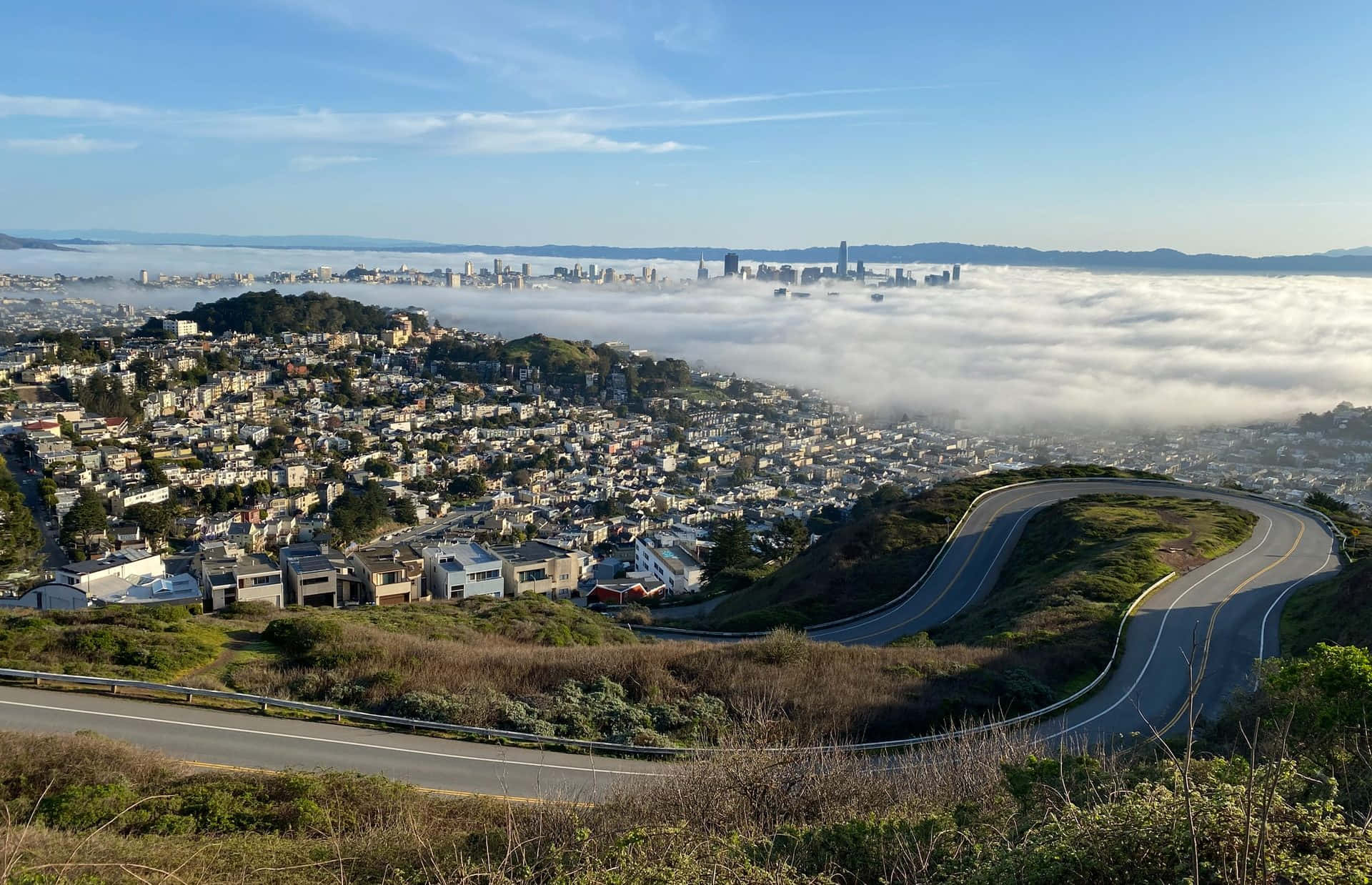 Twin Peaks, San Francisco, fog, Full HD Desktop Wallpaper