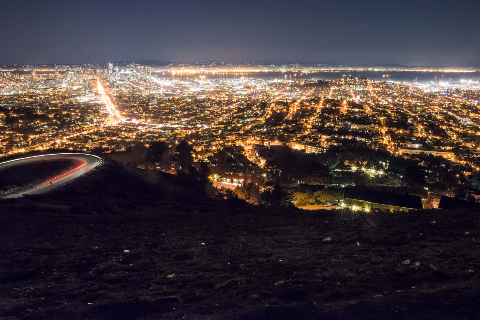 Twin Peaks, San Francisco, night view, HD Desktop Wallpaper