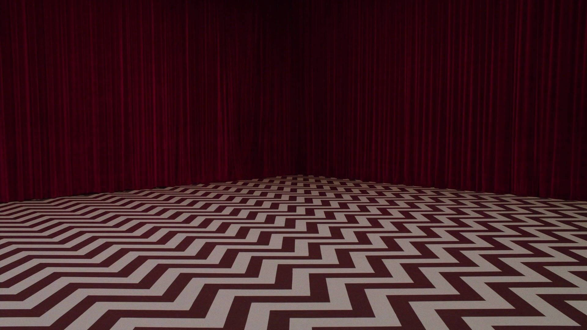 Twin Peaks, deep red velvet curtains, hypnotic zigzag patterned floor, Full HD Desktop Wallpaper