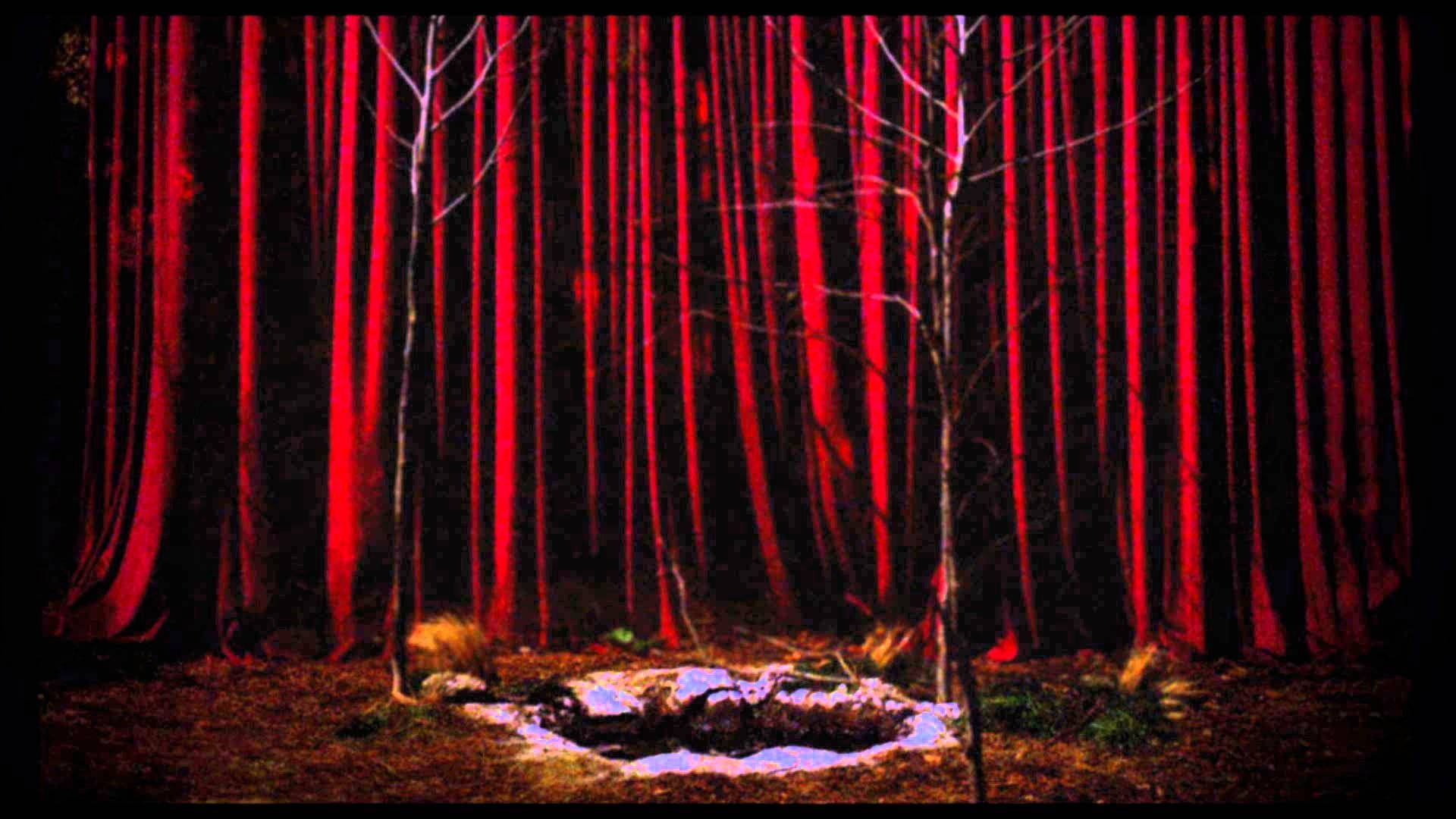 Twin Peaks, red curtains, towering red trees, Full HD Desktop Wallpaper