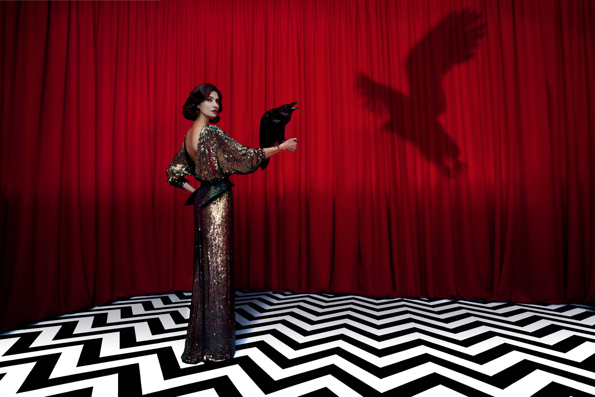 Twin Peaks, sequined gown, crow, Full HD Desktop Wallpaper