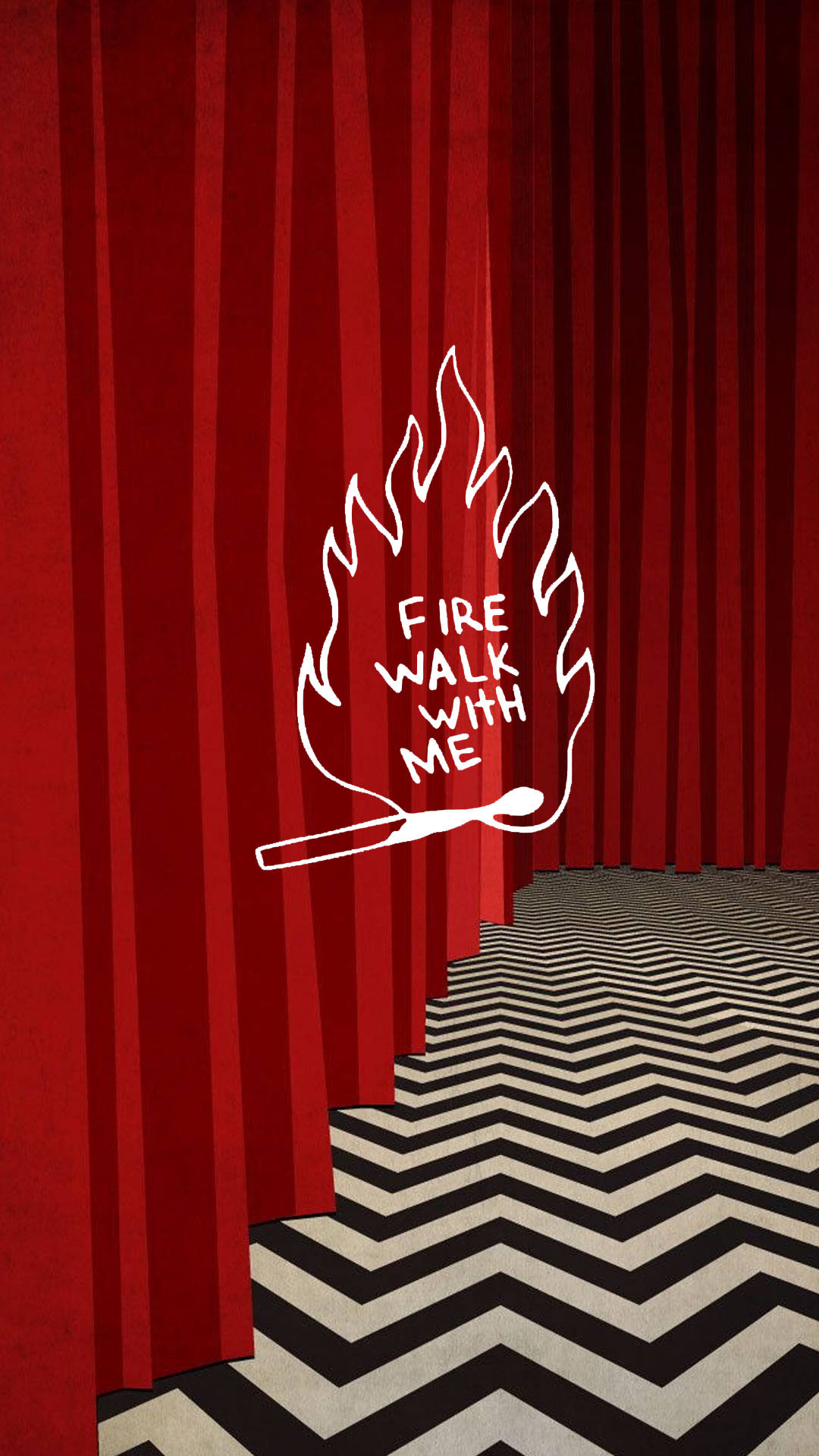 Twin Peaks, red curtain, zigzagging black and white floor, Full HD Phone Wallpaper