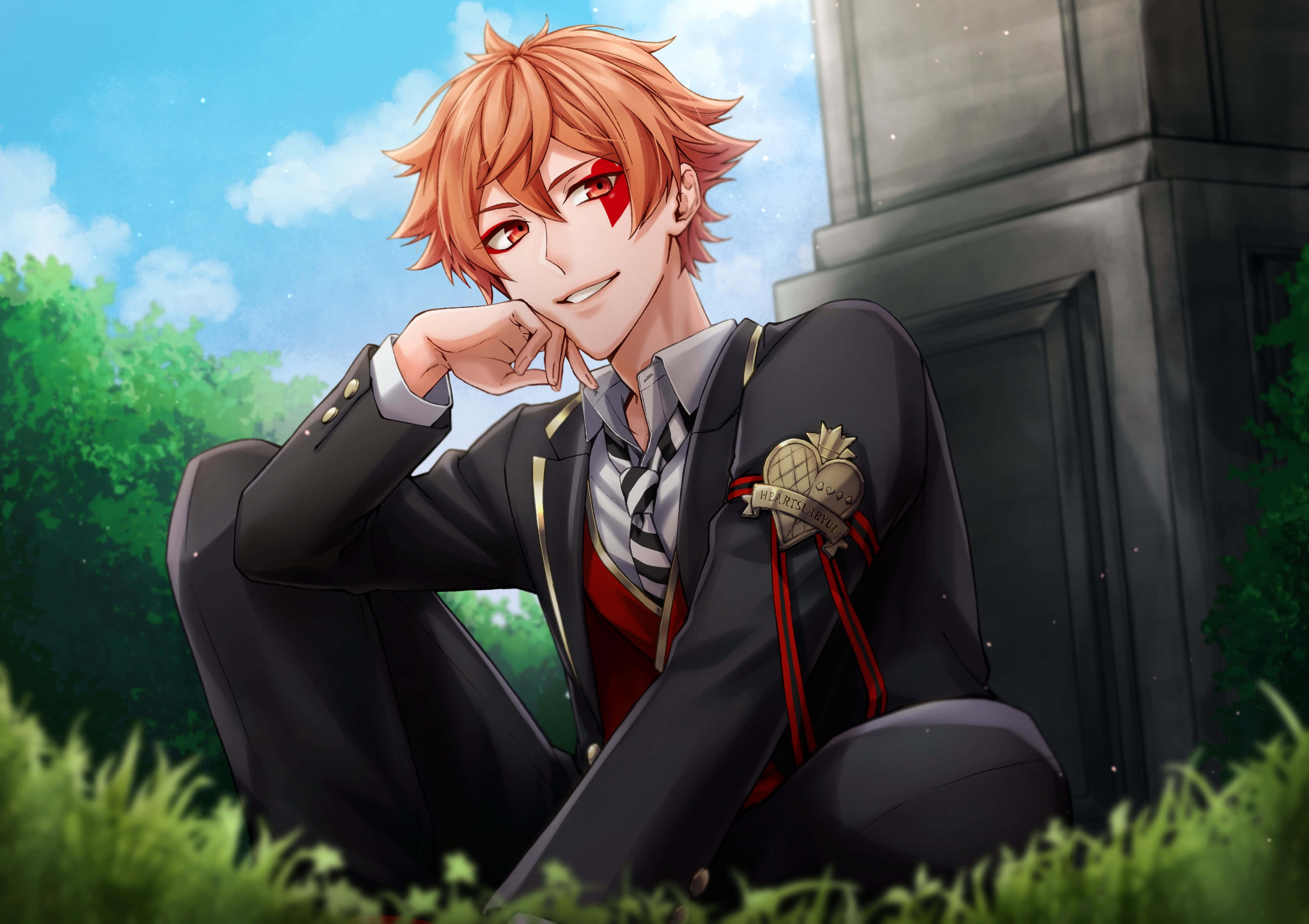 Twisted Wonderland, smiling redhead character, orange hair, 4K Desktop Wallpaper