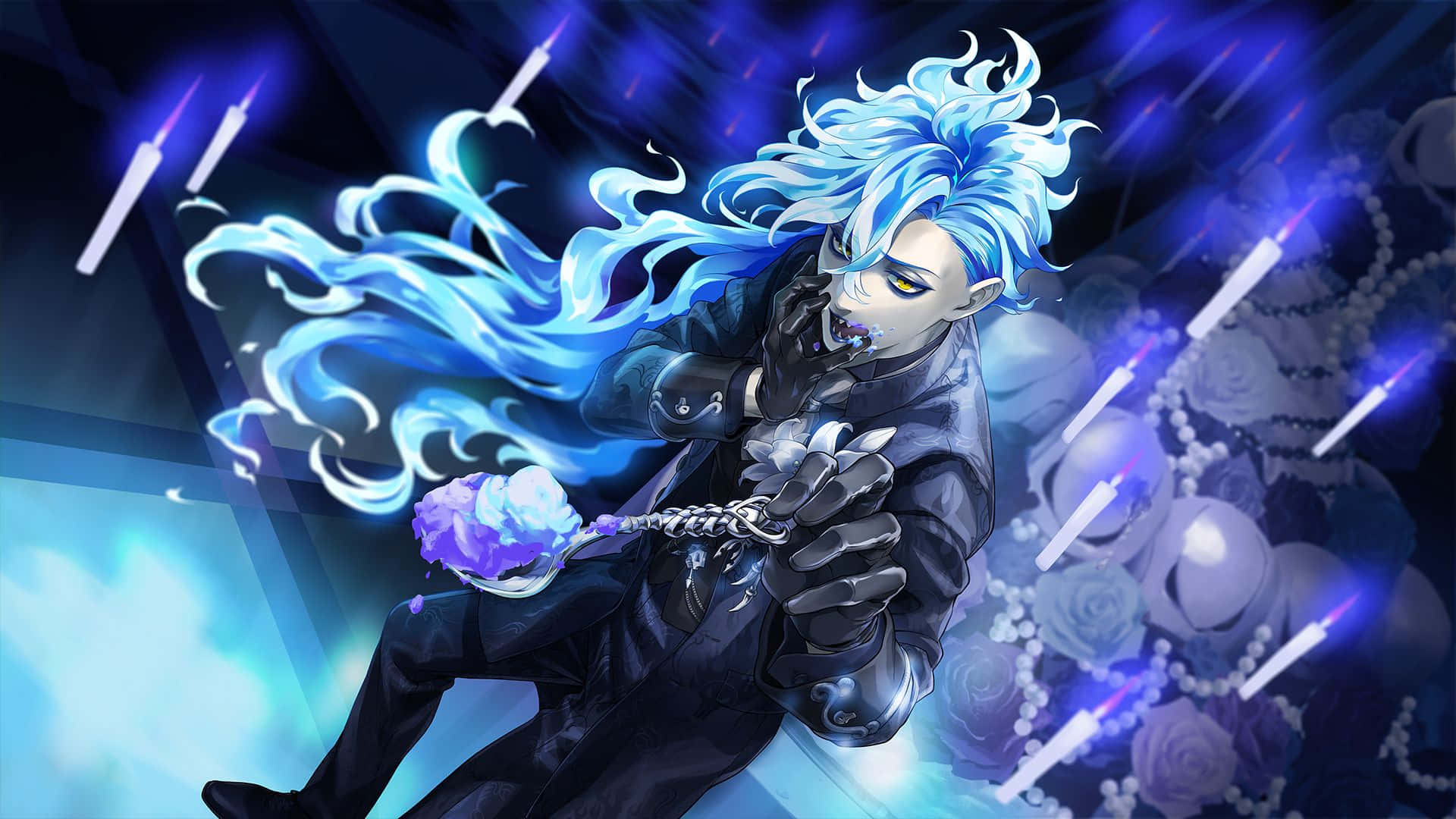 Twisted Wonderland, blue-haired anime character, black leather, Full HD Desktop Wallpaper