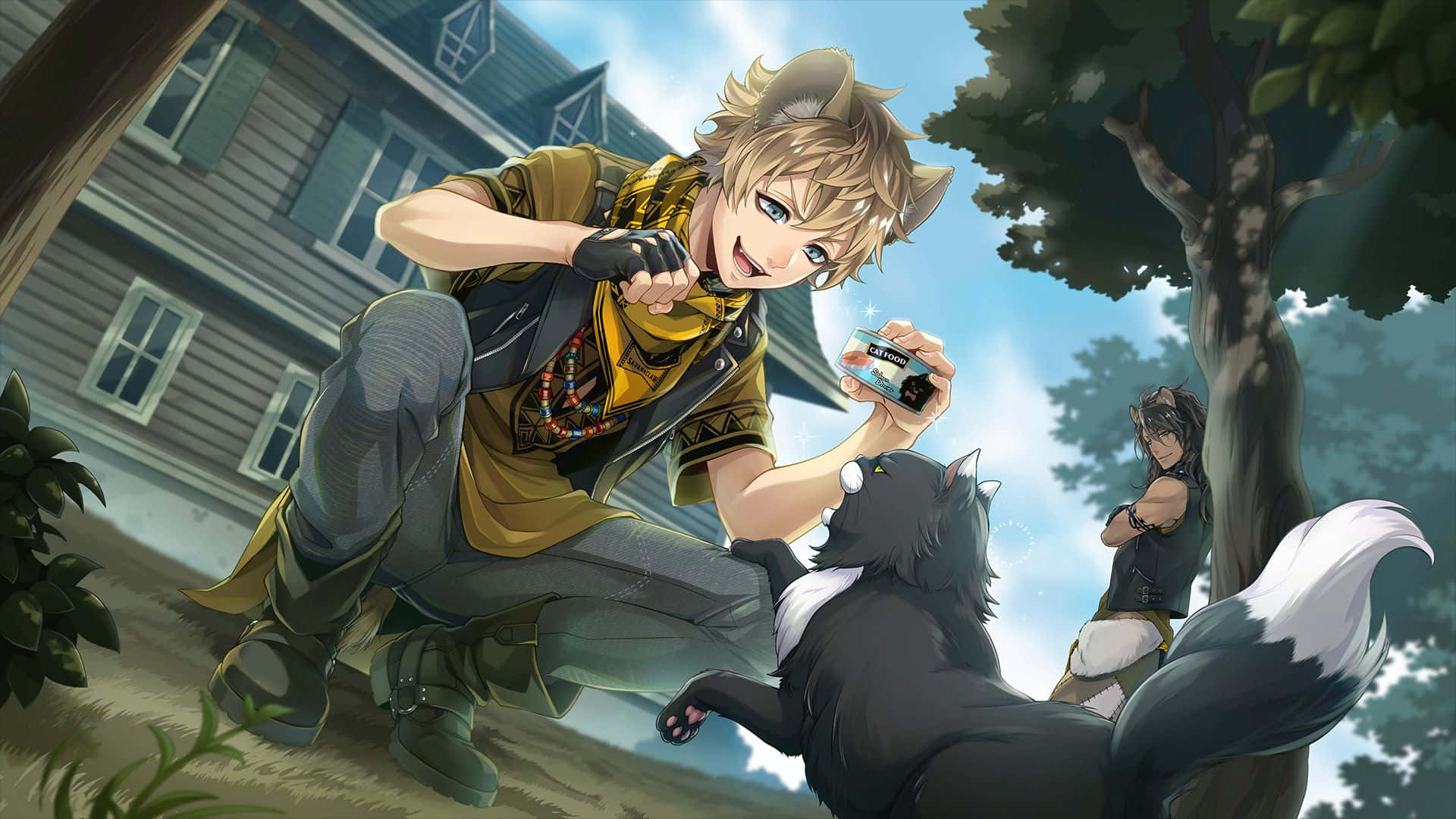 Twisted Wonderland, playful chase, anime boy with cat ears, Full HD Desktop Wallpaper
