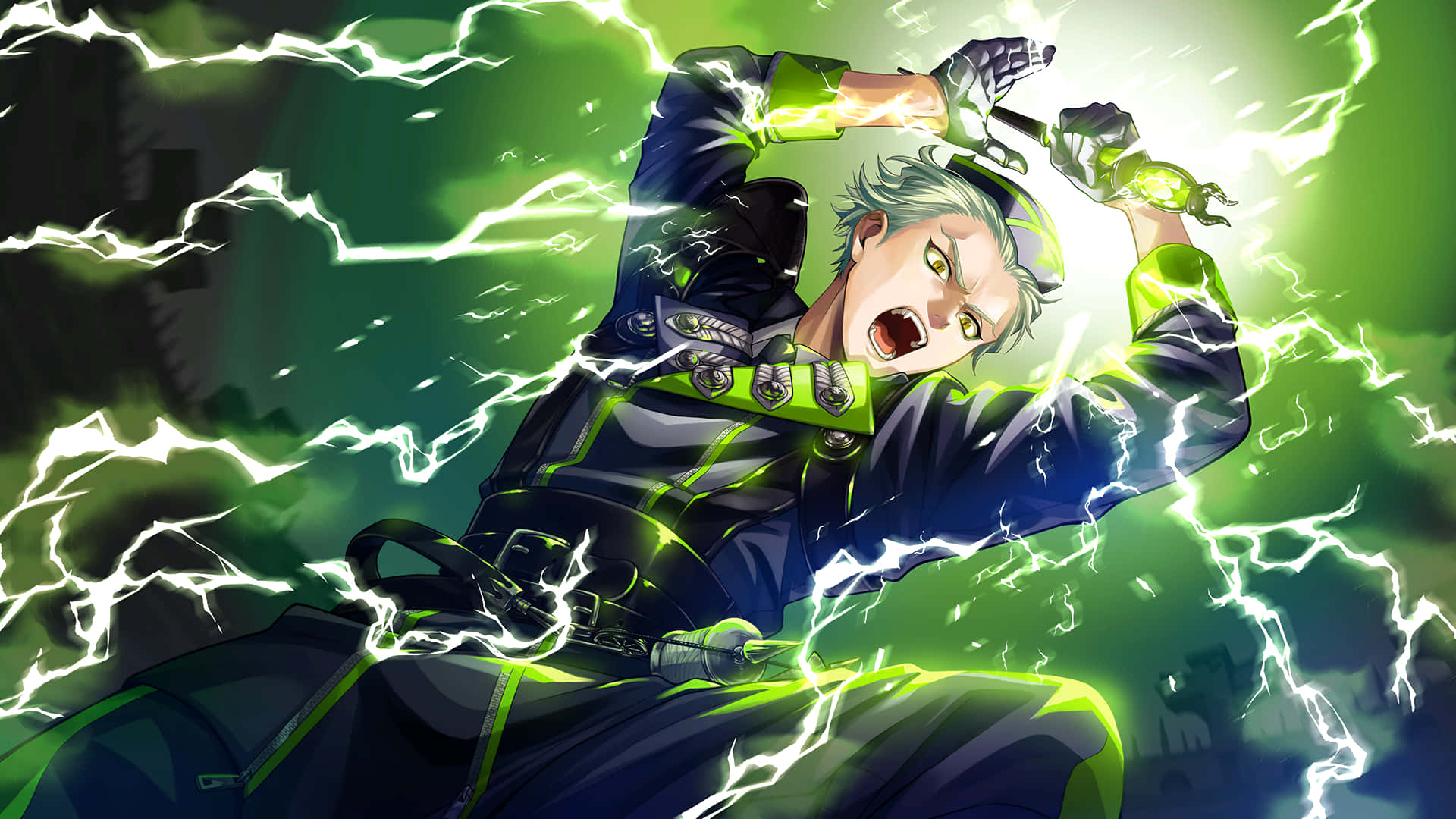 Twisted Wonderland, electrifying magic, silver-haired anime warrior, Full HD Desktop Wallpaper