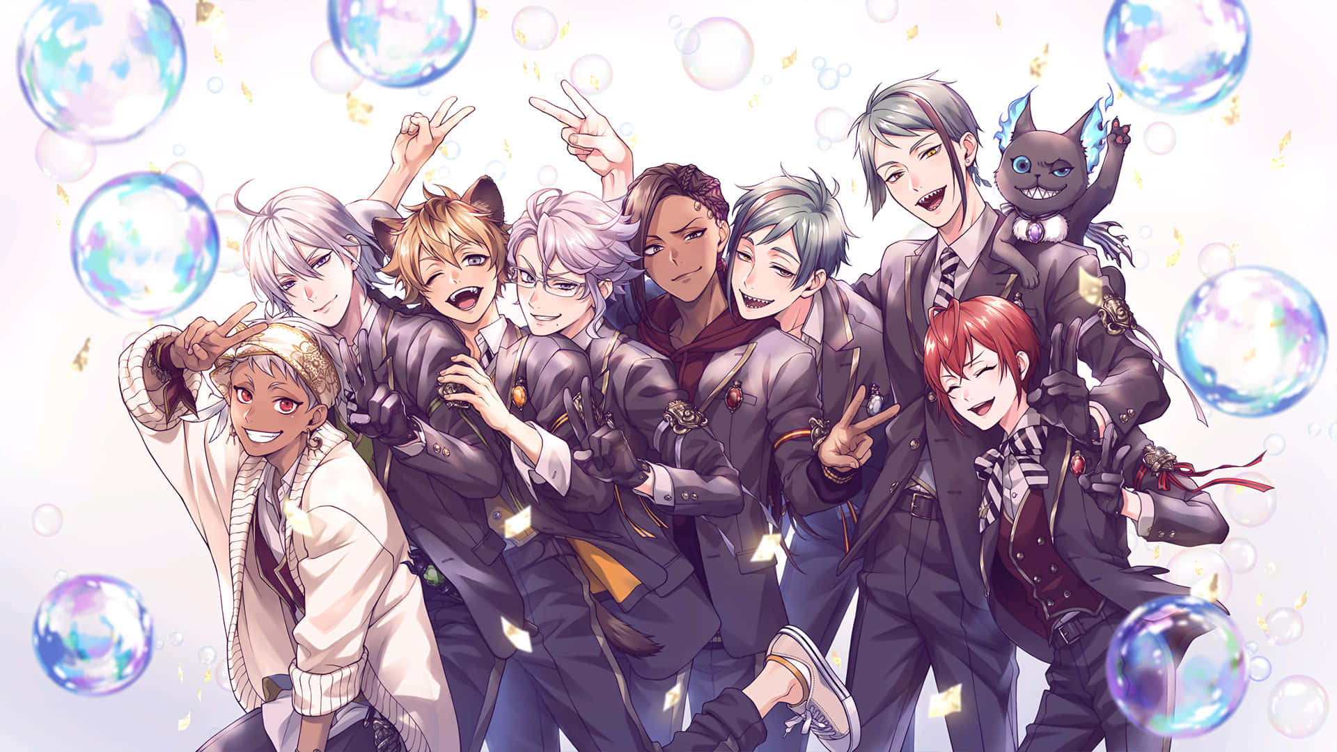 Twisted Wonderland, group celebration, seven young men, Full HD Desktop Wallpaper