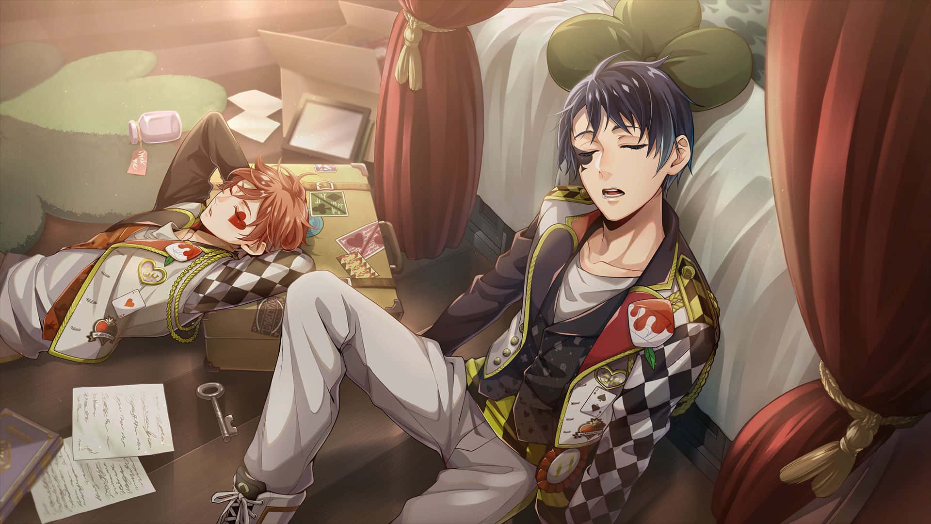 Twisted Wonderland, napping students, checkered jackets, Full HD Desktop Wallpaper