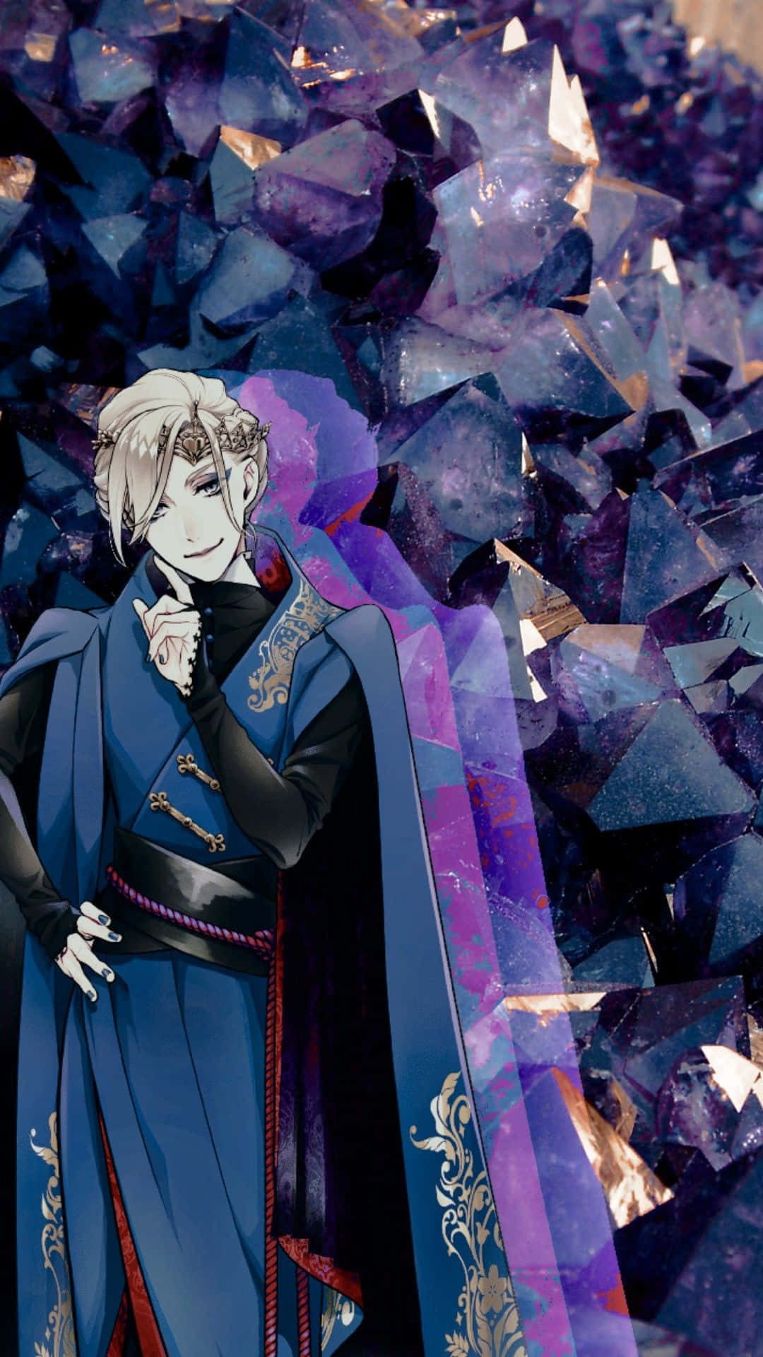 Twisted Wonderland, crystal backdrop, silver-haired anime character, Full HD Phone Wallpaper