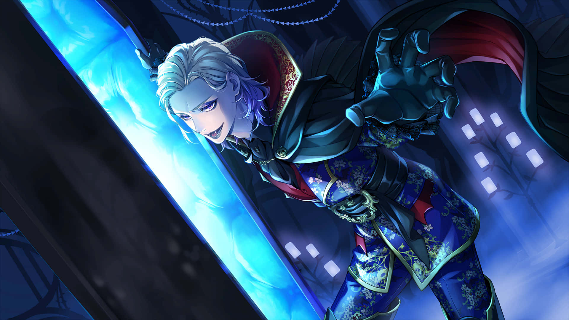 Twisted Wonderland, silver-haired anime warrior, ornate blue armor, Full HD Desktop Wallpaper
