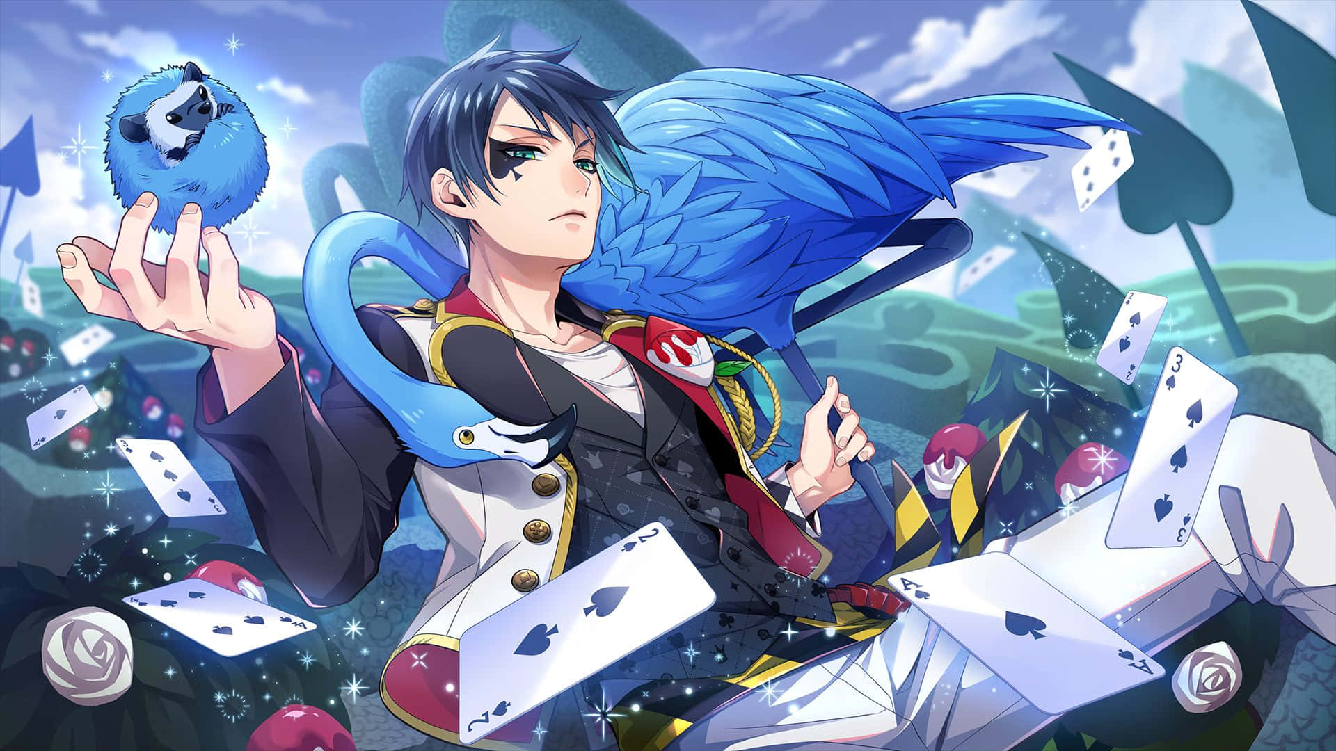 Twisted Wonderland, blue-haired anime magician, ornate attire, Full HD Desktop Wallpaper