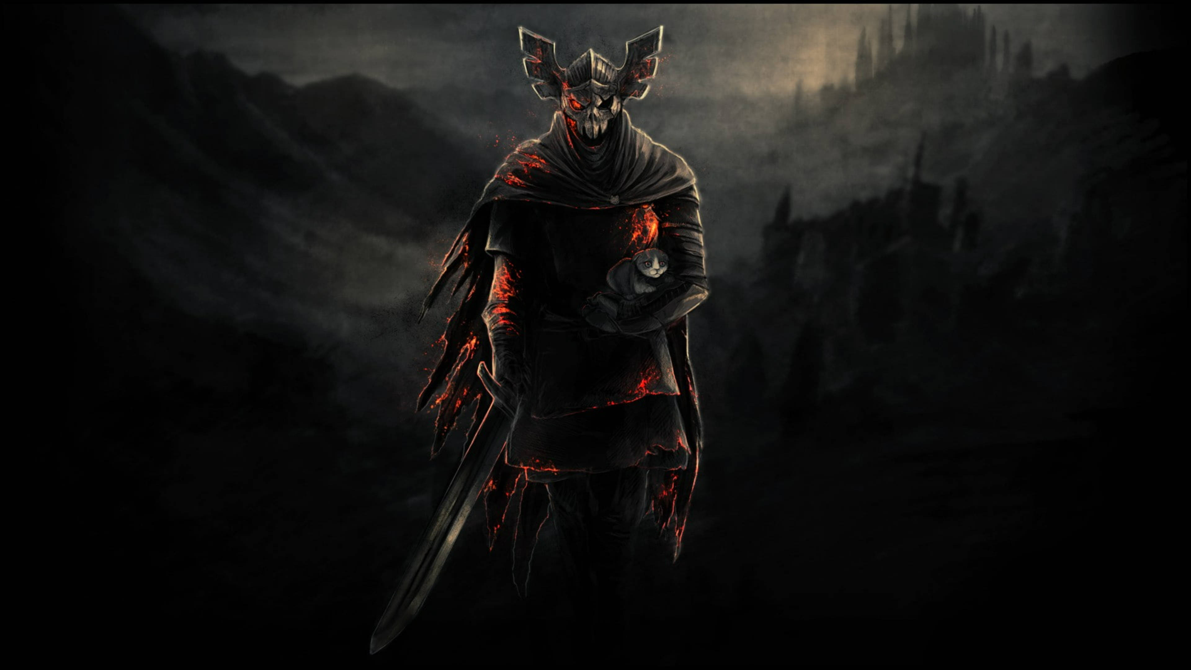 Twitch, glowing red eyes, fiery accents, 4K Desktop Wallpaper
