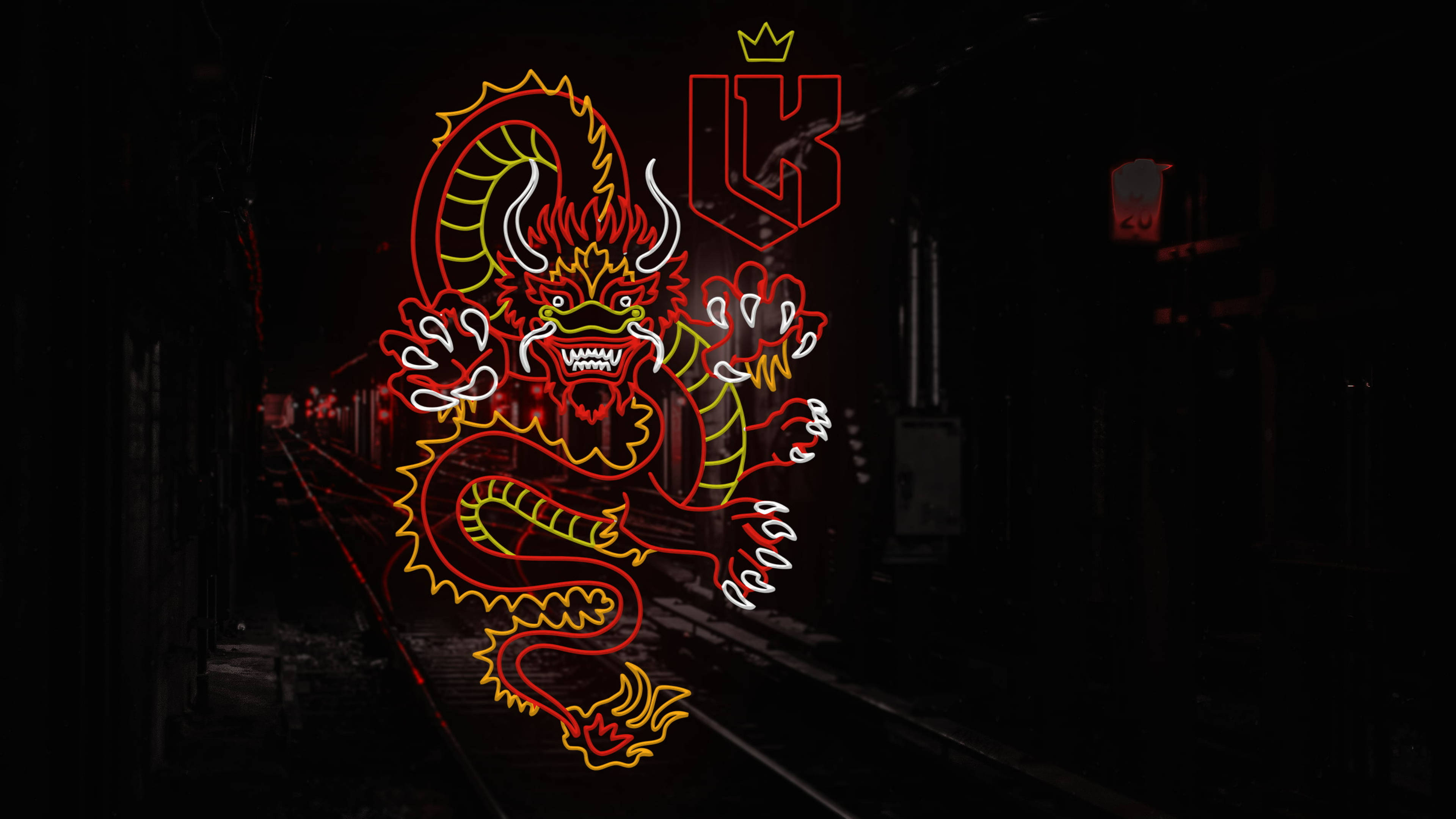 Twitch, neon dragon, crown, 4K Desktop Wallpaper