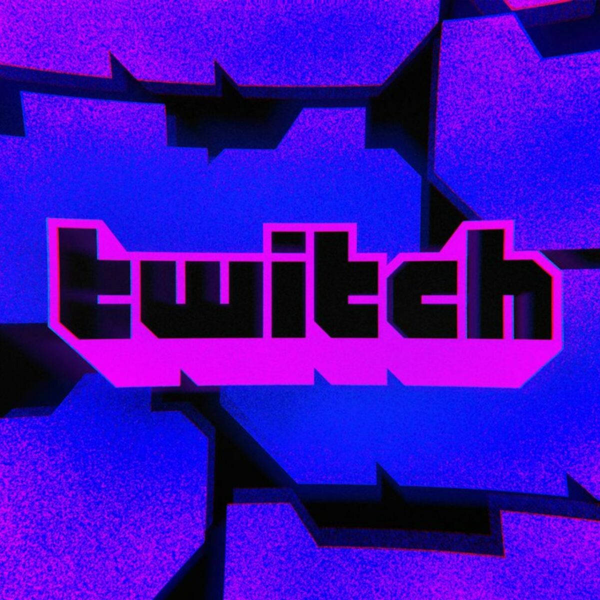 Twitch 1080, glitchy blue and purple fractured background, vibrant pink, SD Desktop Wallpaper