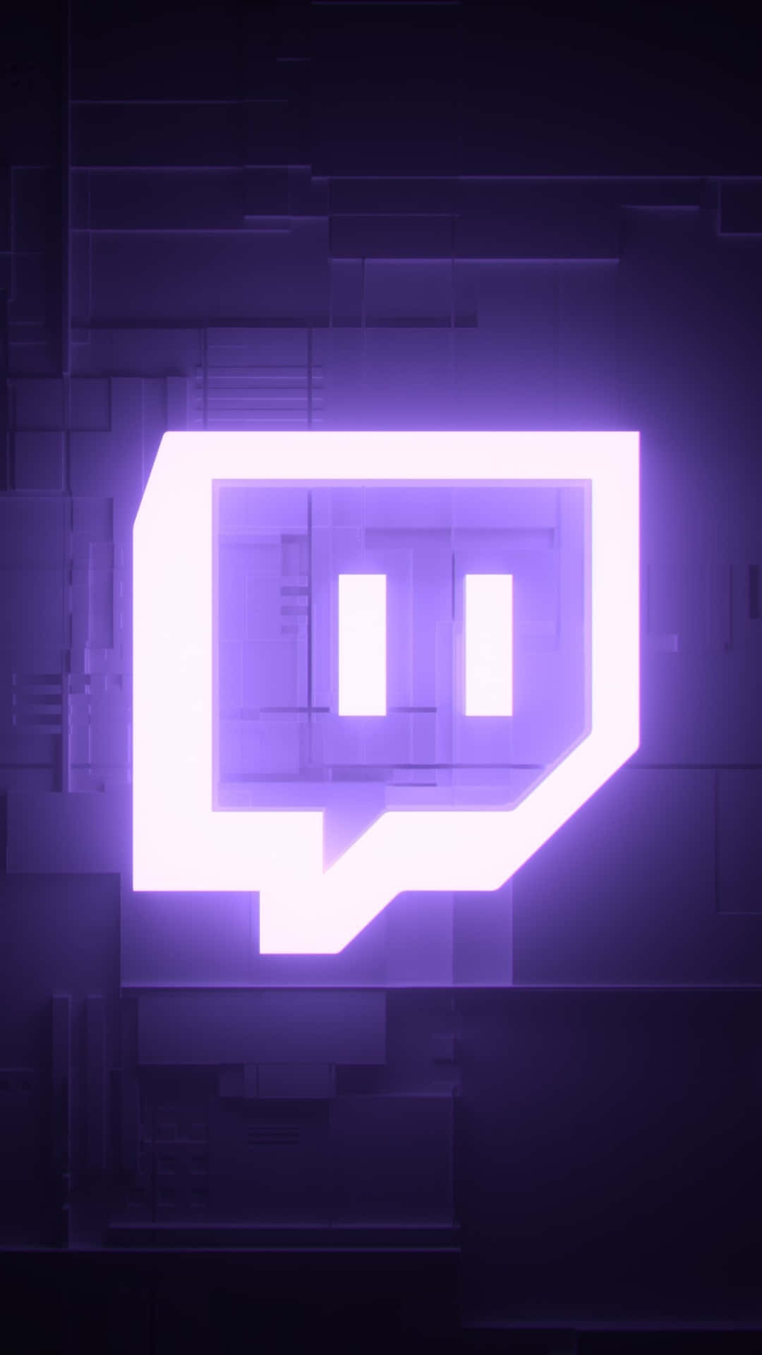 Neon Twitch, glowing purple Twitch logo, dark geometric digital background, Full HD Phone Wallpaper