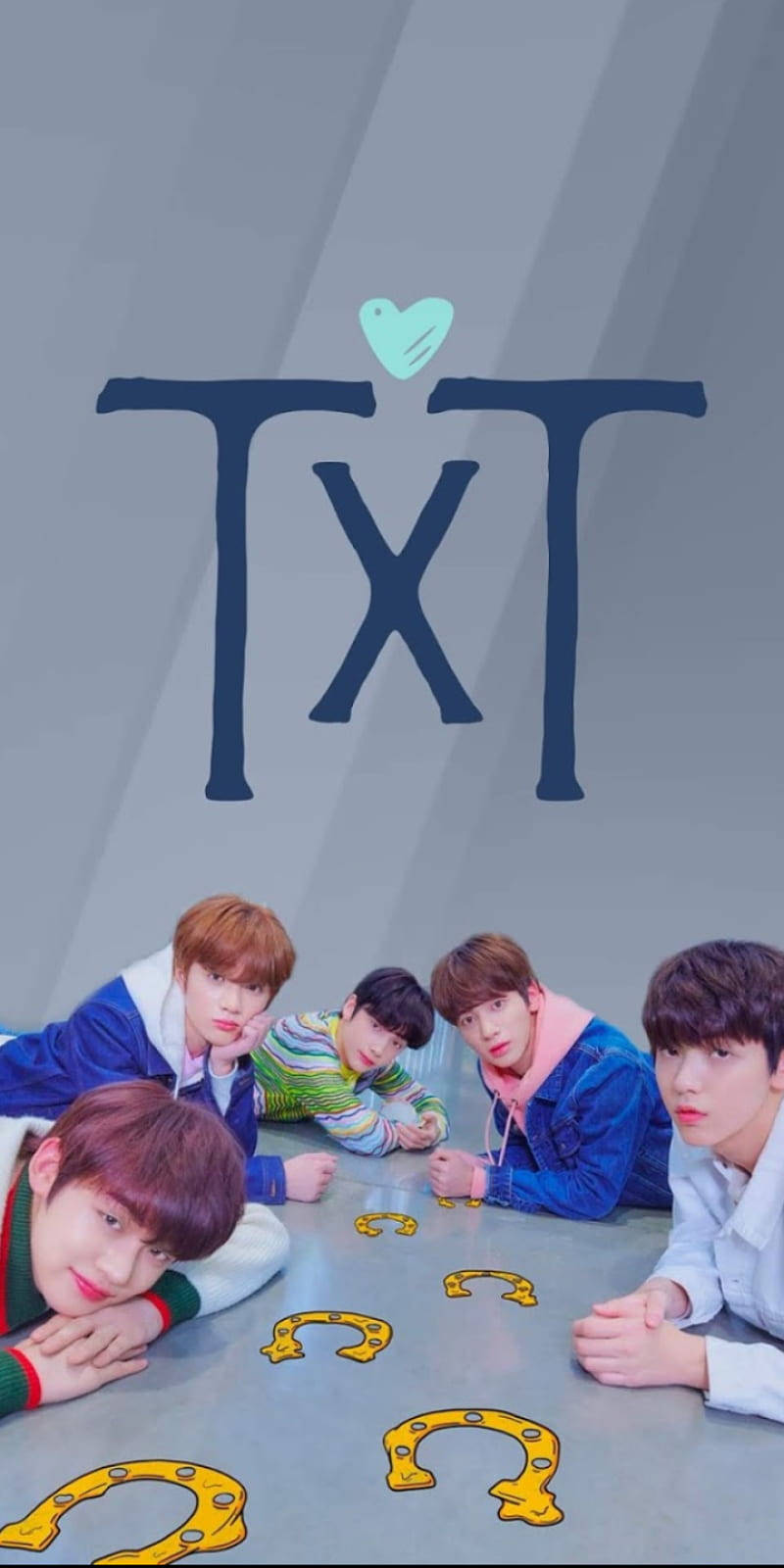 TXT, yellow horseshoes, large TXT logo, HD Phone Wallpaper