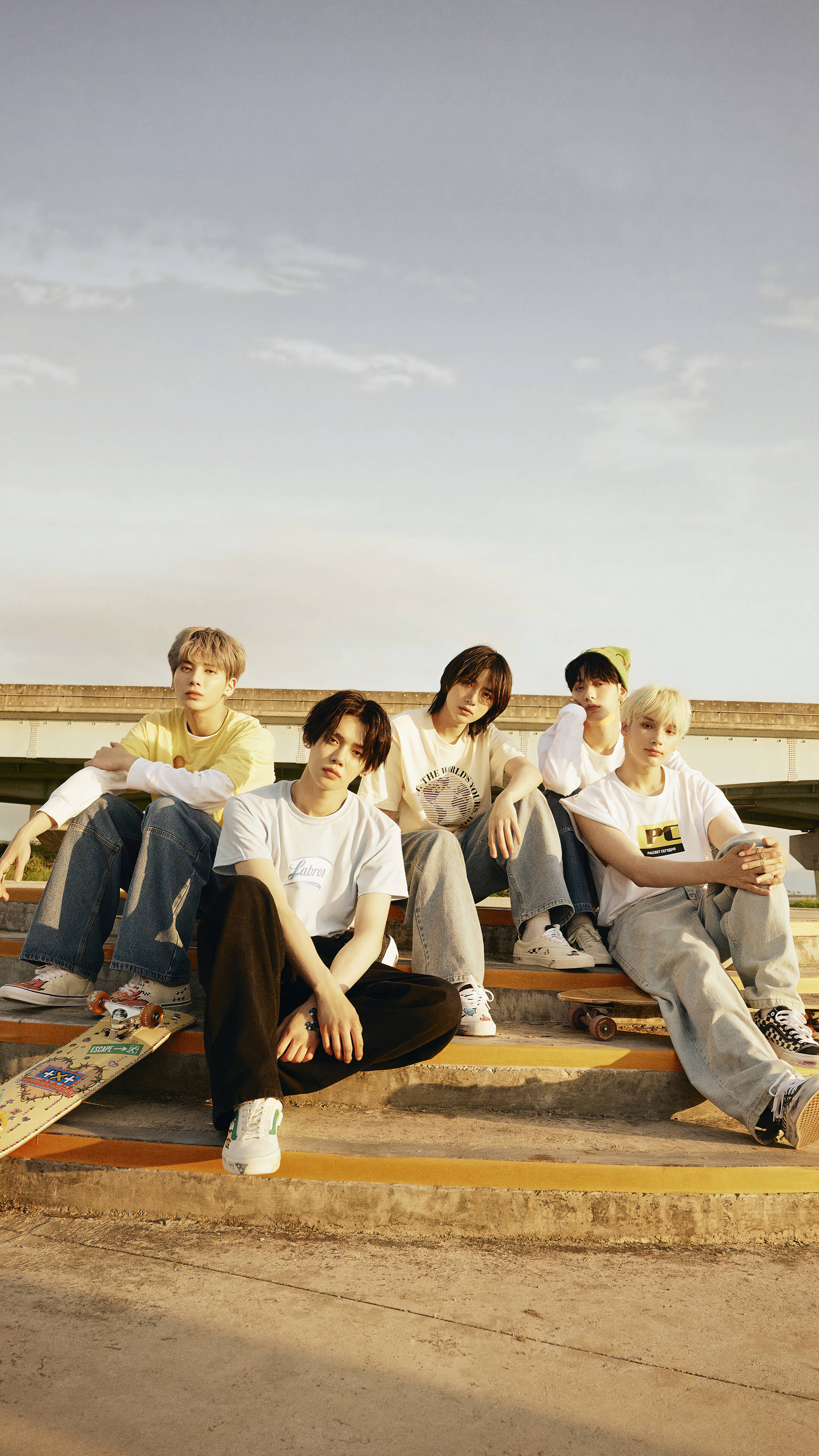 TXT, skatepark, concrete steps, 4K Phone Wallpaper