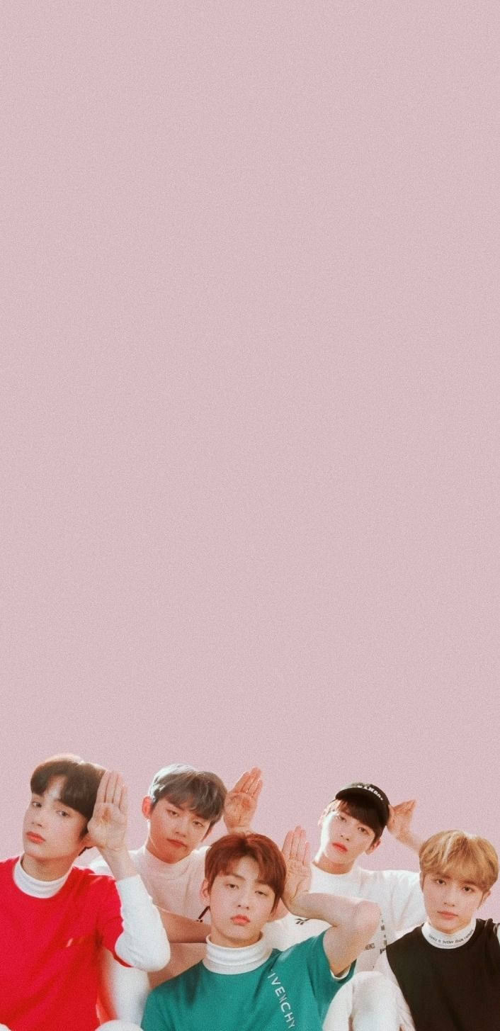 TXT, pink background, five young men, HD Phone Wallpaper