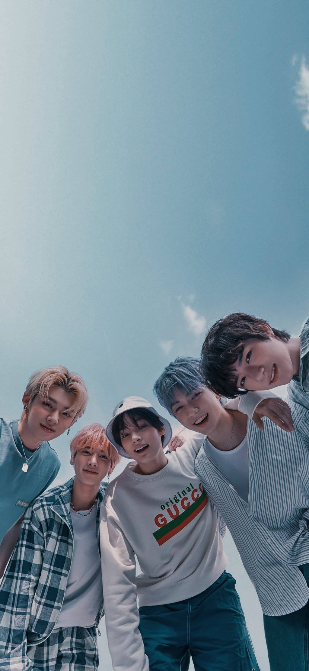 TXT, worm's eye view, colorful hair, Full HD Phone Wallpaper
