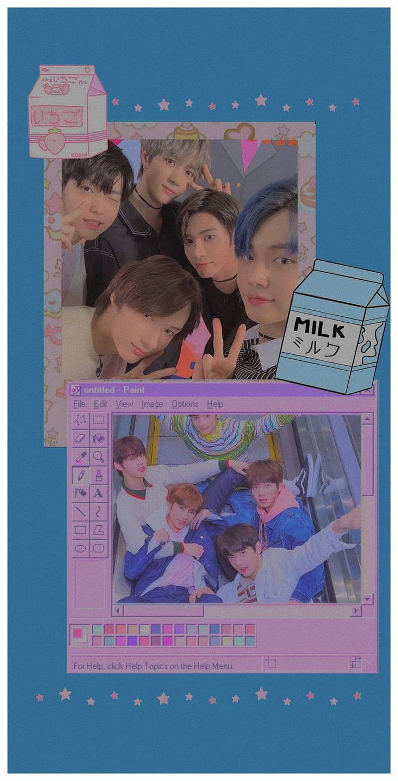 TXT, blue starry background, cartoon milk cartons, HD Phone Wallpaper