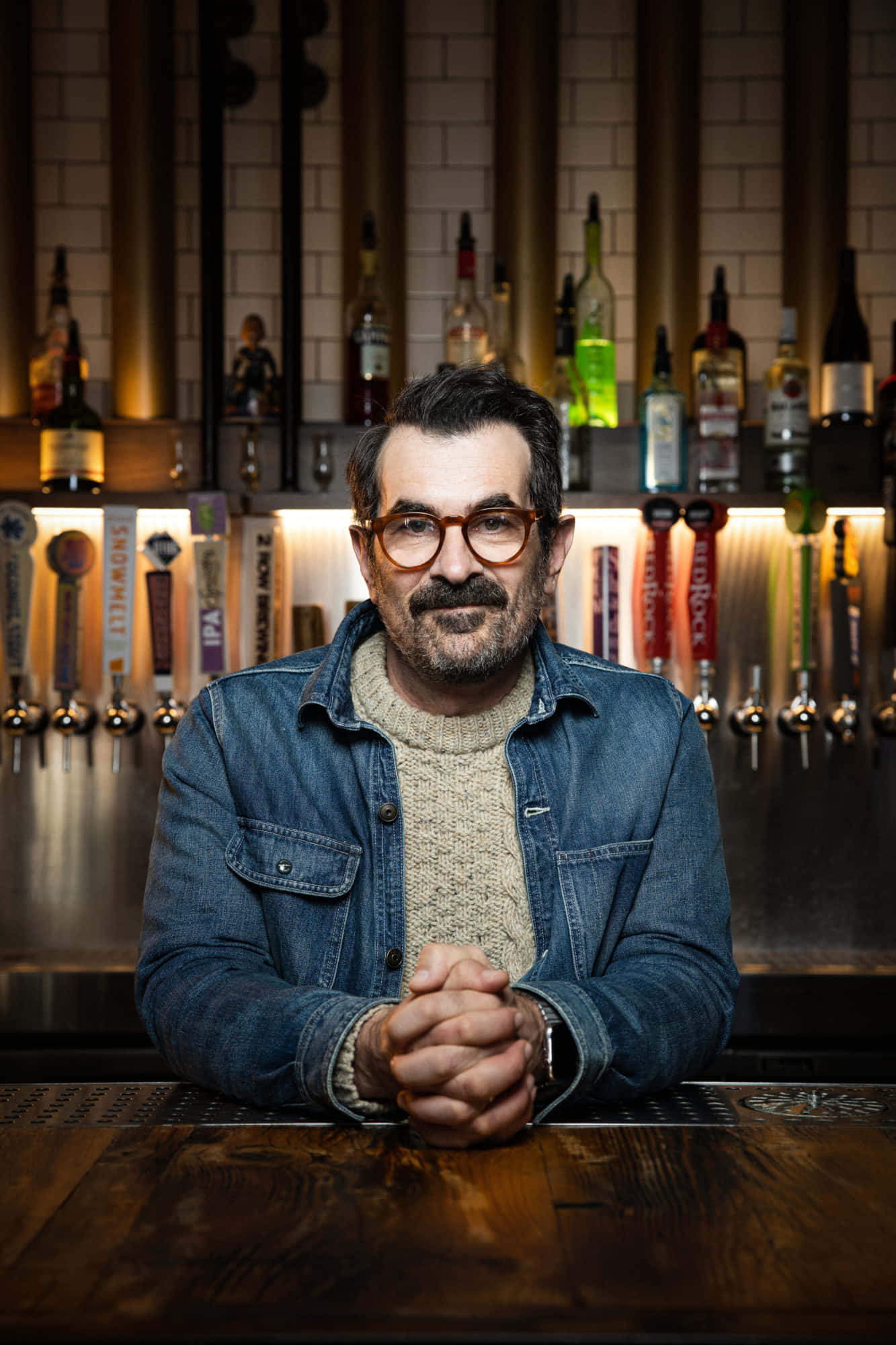 Ty Burrell, formal attire, wooden bar counter, Full HD Phone Wallpaper