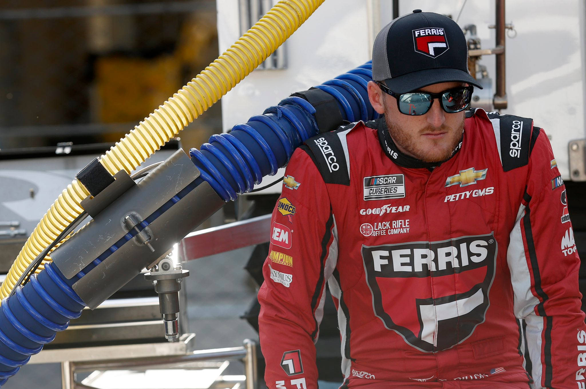 Ty Dillon, red racing suit, cap, Full HD Desktop Wallpaper