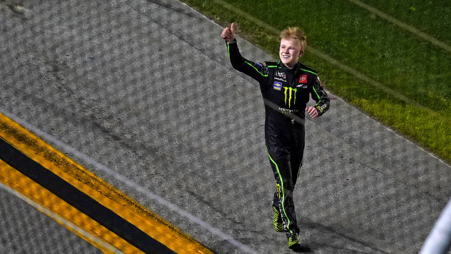 Ty Gibbs, black and neon green suit, racetrack, Full HD Desktop Wallpaper