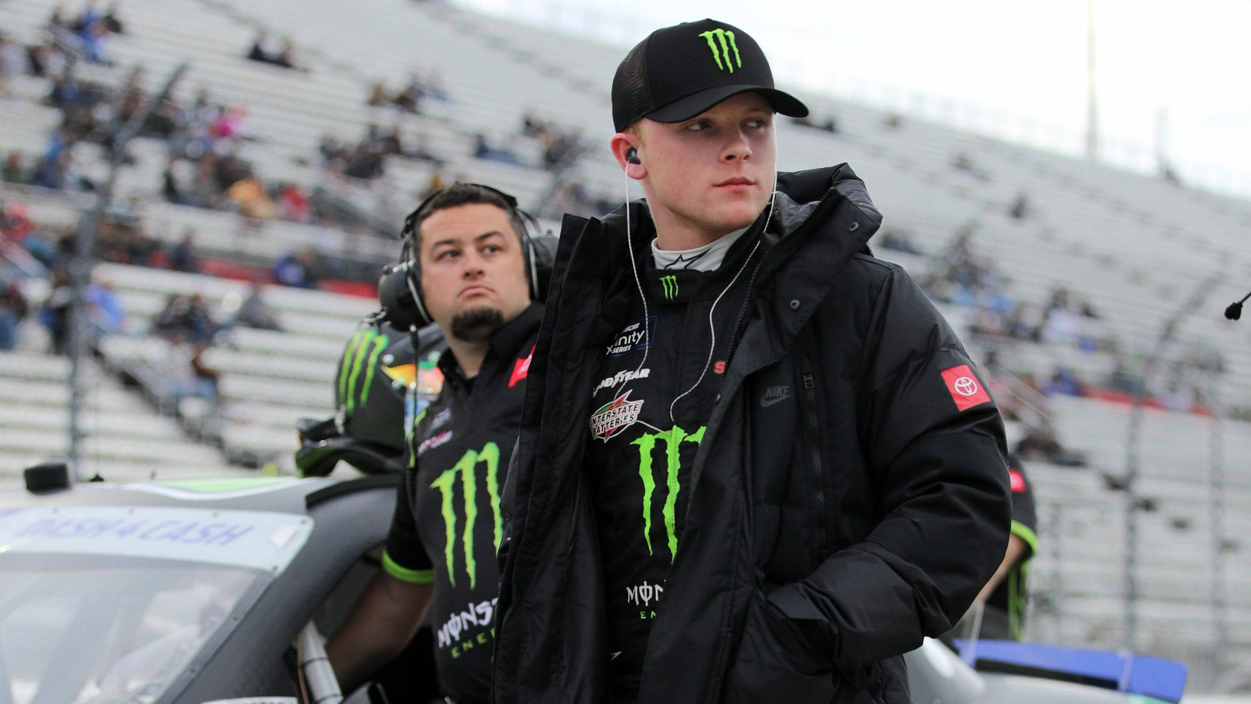 Ty Gibbs, black Monster Energy jacket, race car, Full HD Desktop Wallpaper