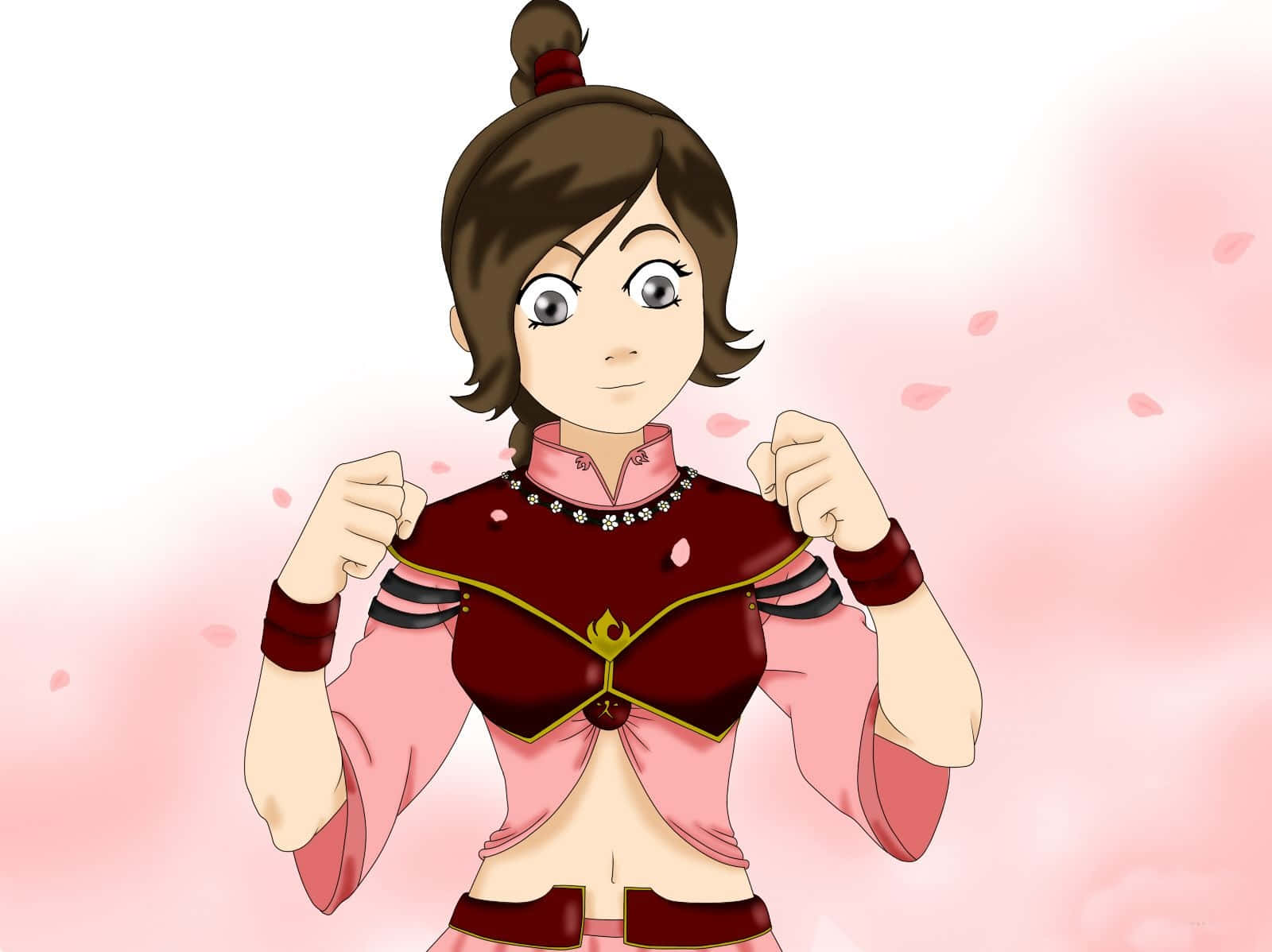 Ty Lee, red and pink outfit, soft pink cherry blossom background, HD Desktop Wallpaper