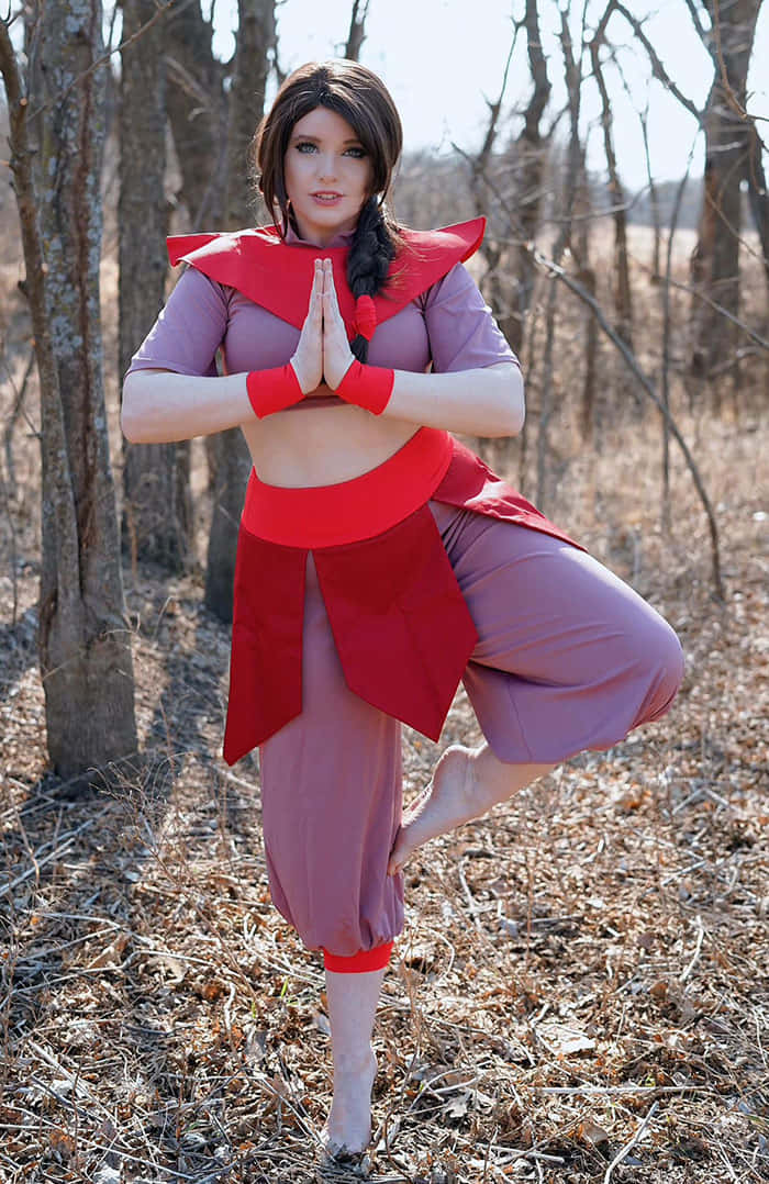 Ty Lee, red and purple cosplay, leafless forest, SD Phone Wallpaper