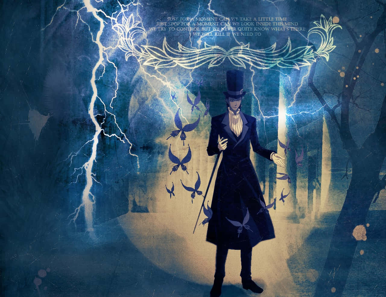 Tyki Mikk, top hat, stormy forest, HD Desktop Wallpaper