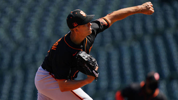 Tyler Anderson, black and orange uniform, baseball pitcher, SD Desktop Wallpaper
