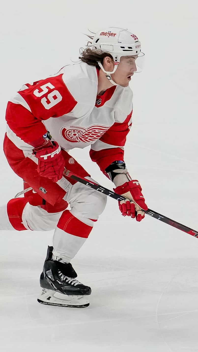Tyler Bertuzzi, red and white uniform, ice, HD Phone Wallpaper