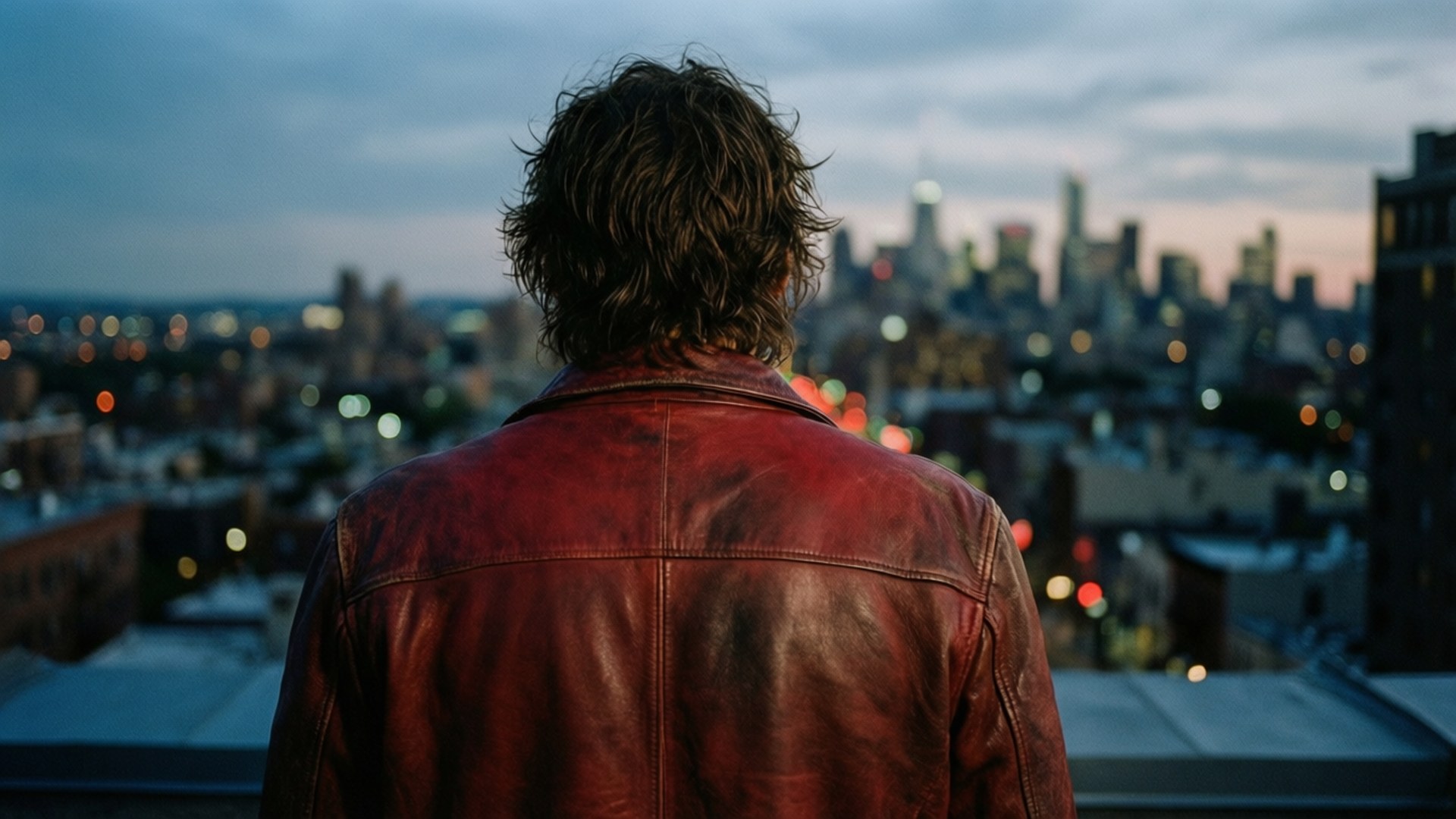 Tyler Durden, red jacket, rooftop, Full HD Desktop Wallpaper