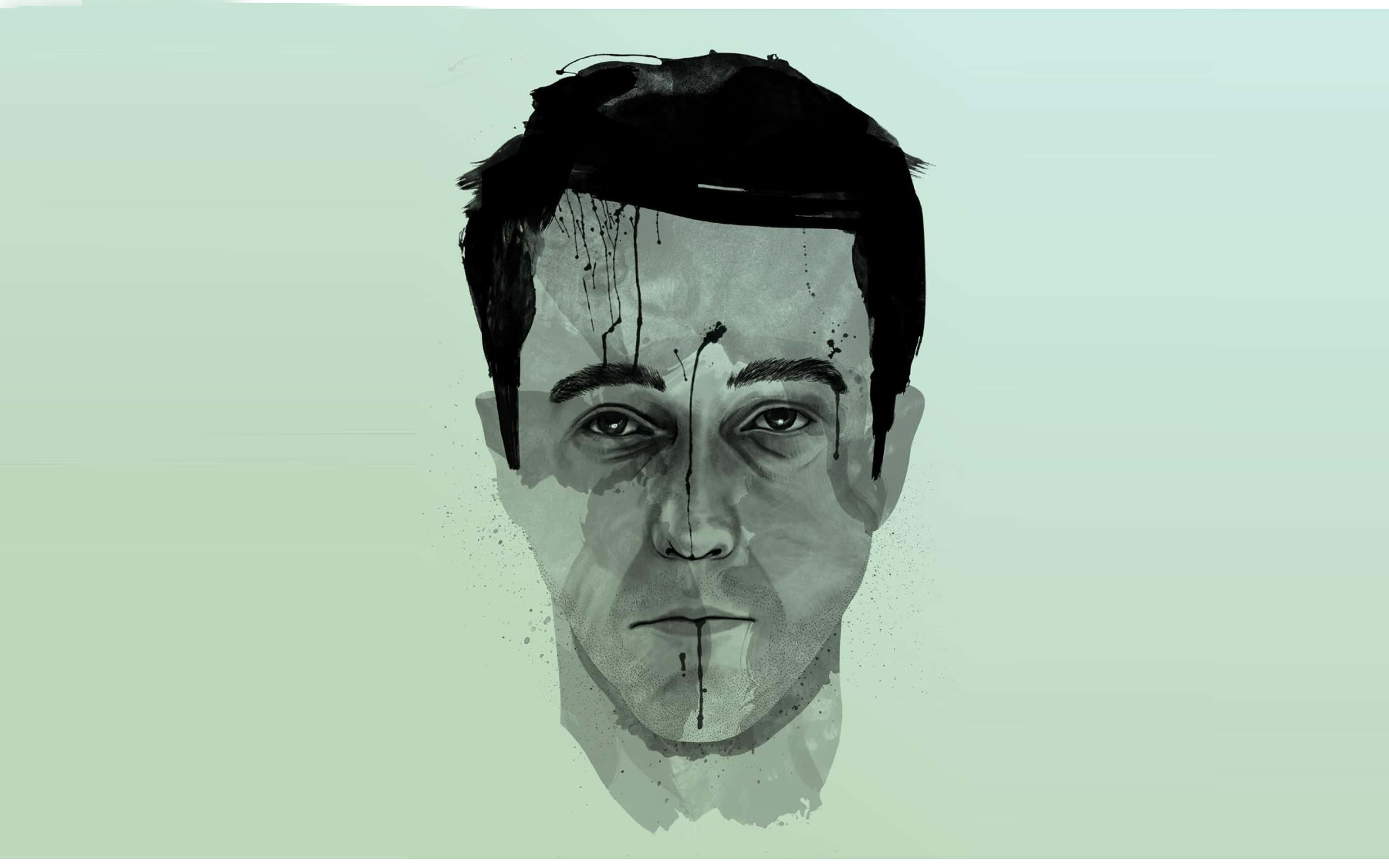 Tyler Durden, black and white watercolor portrait, dripping ink, 2K Desktop Wallpaper
