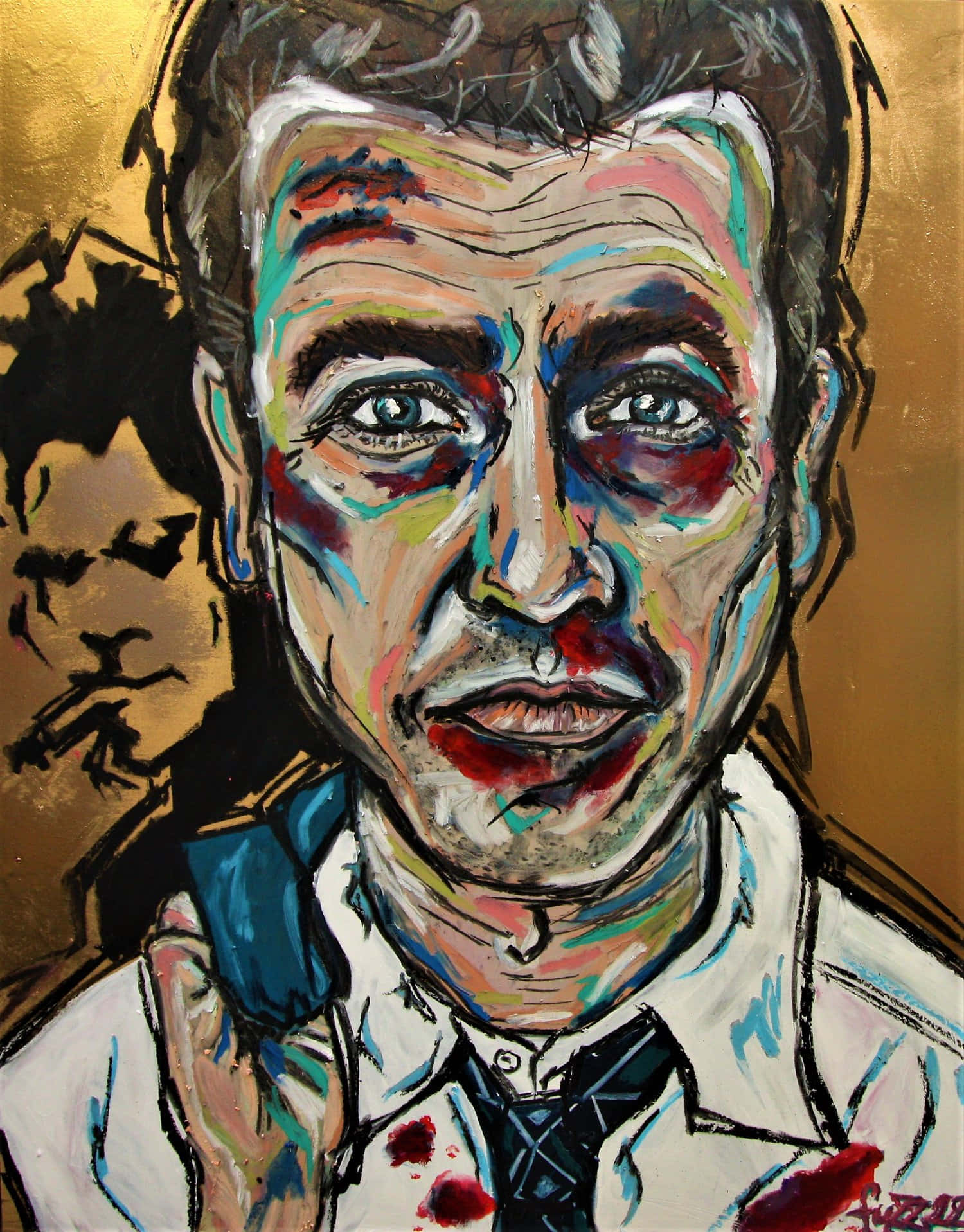 Tyler Durden, abstract strokes, gold textured background, HD Phone Wallpaper
